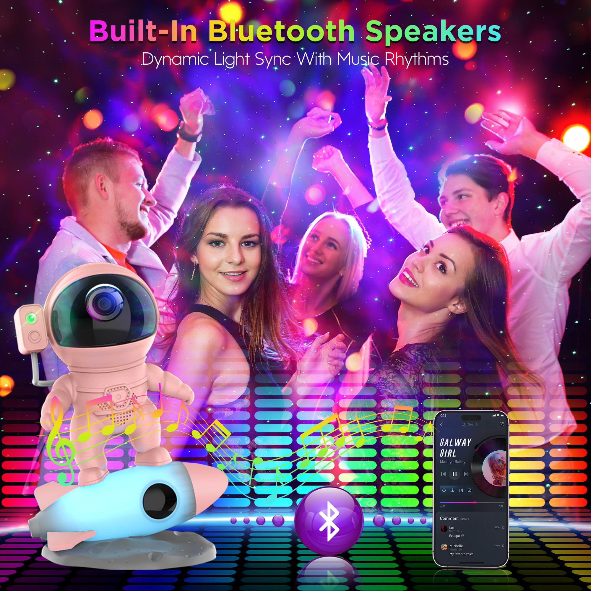 Flylily Astronaut Galaxy Projector For Bedroom, Star Projector Galaxy Light With App & Remote Control, White Noises, Bluetooth S