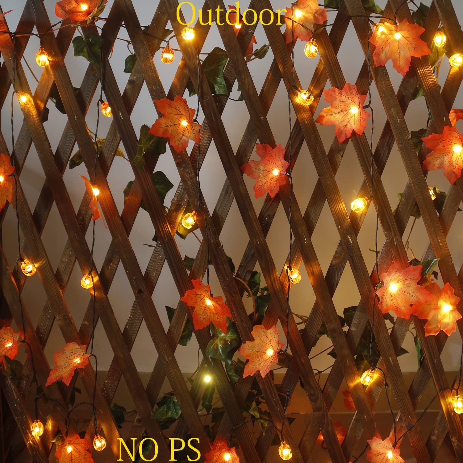 Xingpold Solar Pumpkin Maple Leaf String Lights, 50LED 30ft, Waterproof Fall Decor, Gold for Thanksgiving Halloween Garden