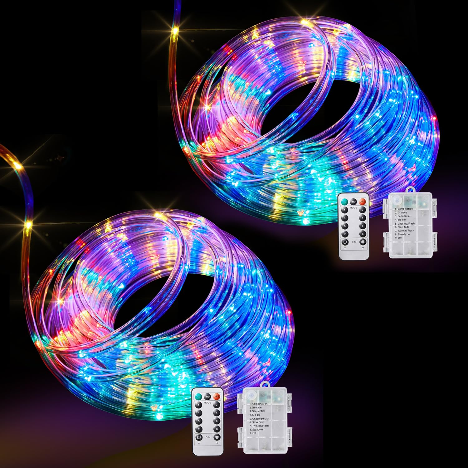 Bebrant LED Rope Lights 40Ft 120 LEDs Multi-Colored Waterproof with Remote