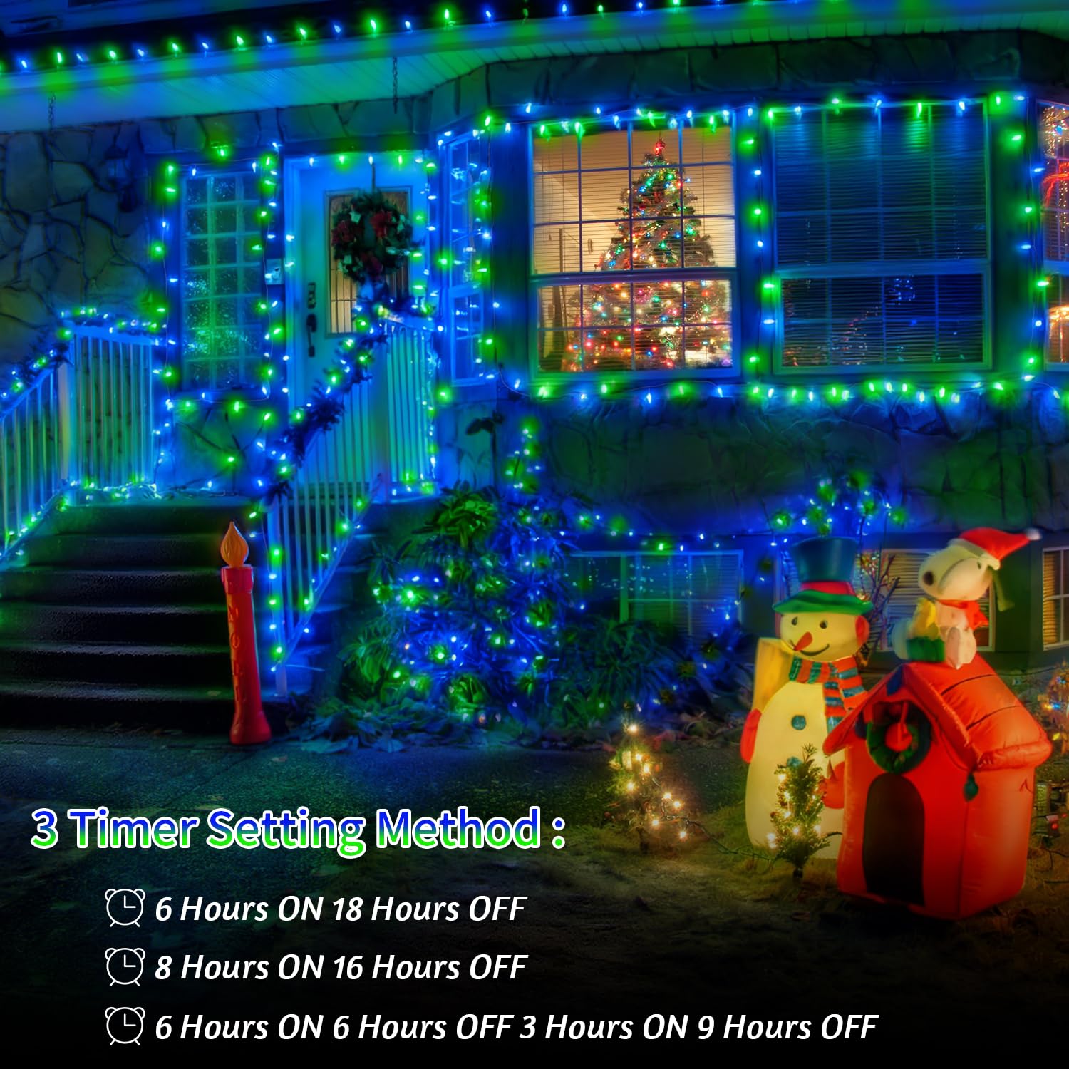 403 Ft 1000 Led Christmas Lights Outdoor Fairy Lights Plug In Extra Long String Lights Clear Wire Waterproof 8 Modes Timer For Outside House Tree Garden Yard Wedding Party Decorations-Blue And Green