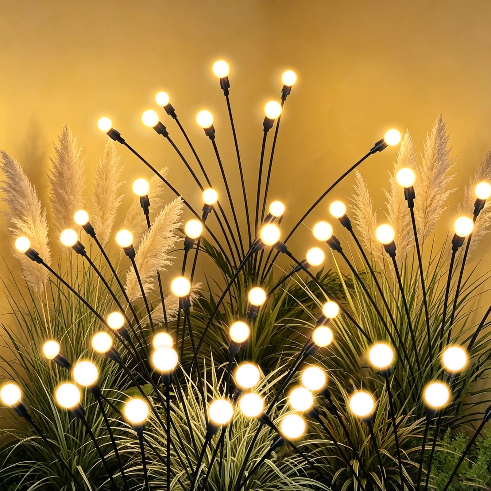 Tigrelight 8 Packs Solar Firefly Lights, 64 LED Warm Solar Walkway Lights Outdoor, Waterproof Swaying Light Garden Decor with 2 