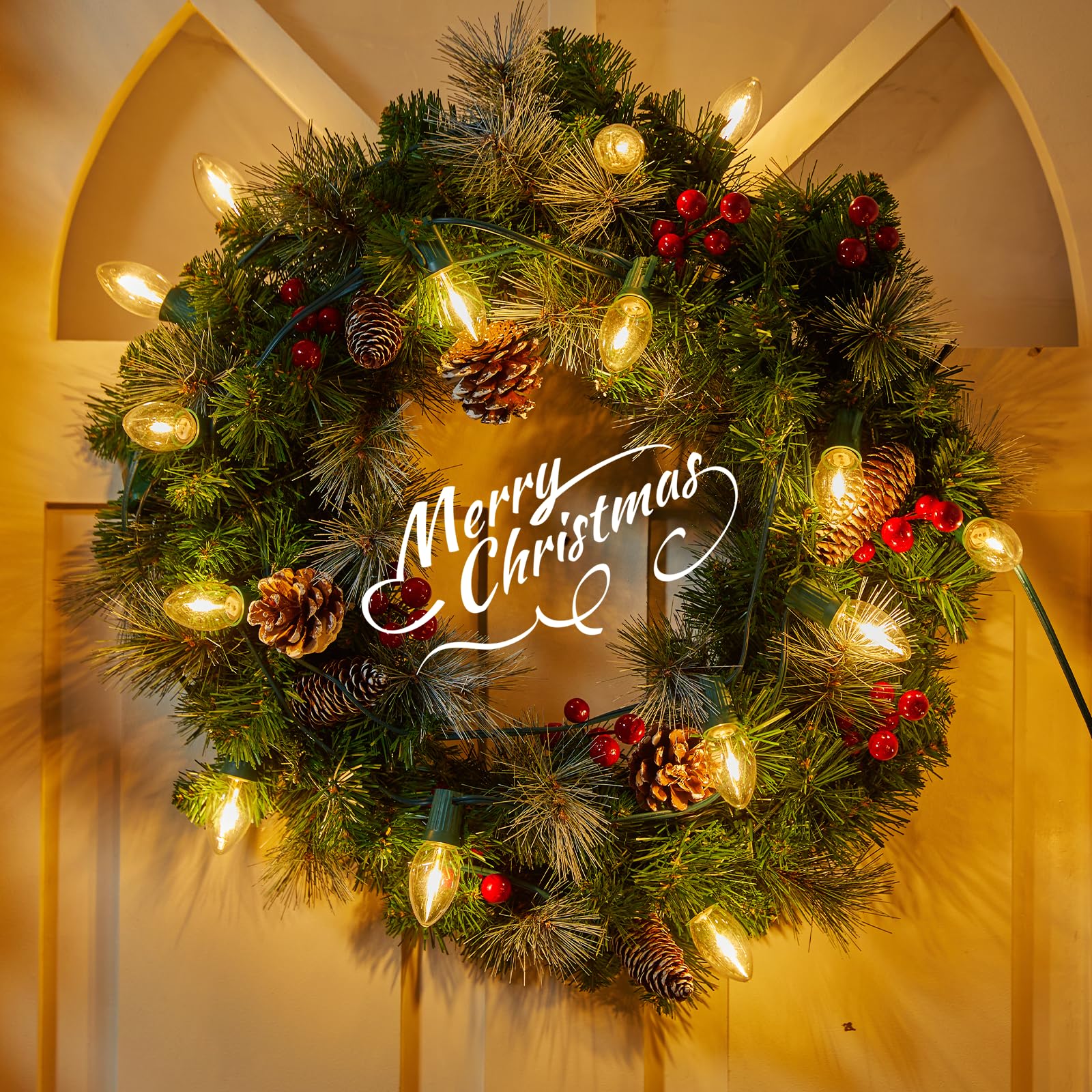 Minetom C9 Christmas Lights 25FT Connectable Waterproof Warm White LED Decorations E17 Base