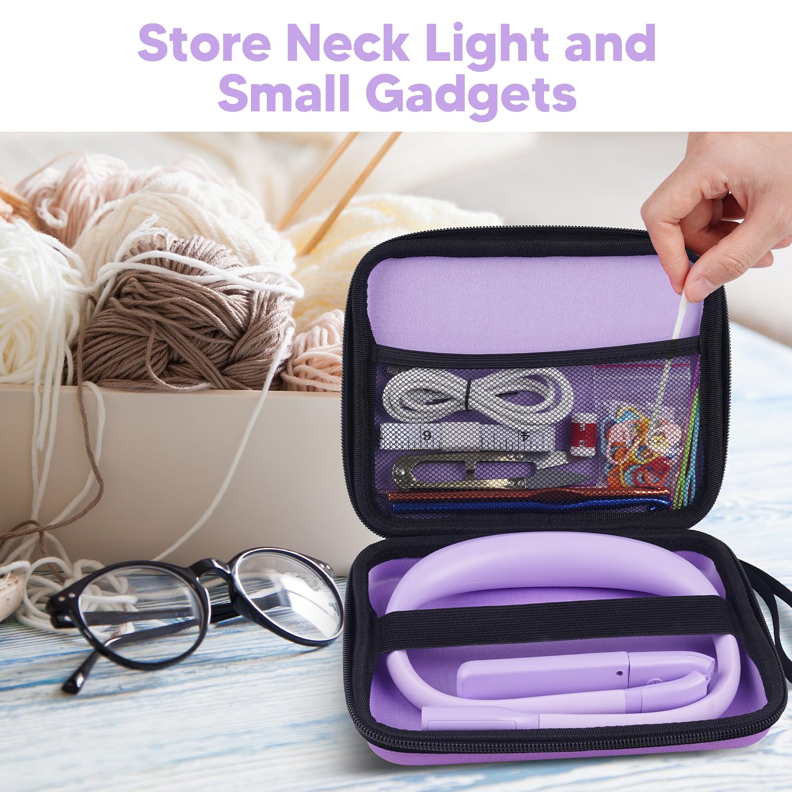 EastPin LED Neck Reading Lamp with Storage Case, Purple, Rechargeable, Eye-friendly, 10-80Hrs, Ideal for Book Lovers and Crafters