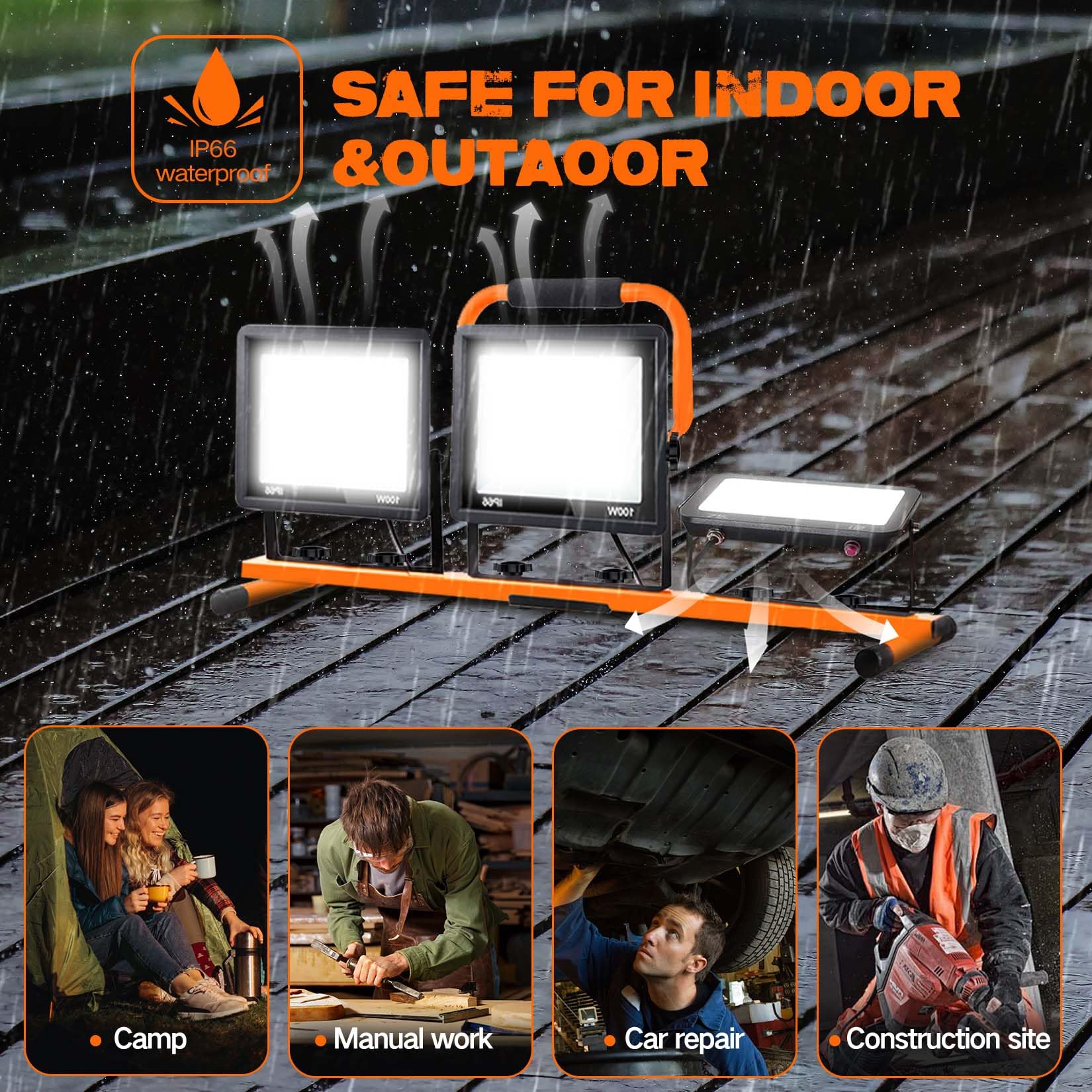 Yurnomy 21000 Lumen LED Work Light with Adjustable Tripod Stand, Waterproof, 6500K, Model GZD-1, Orange-3