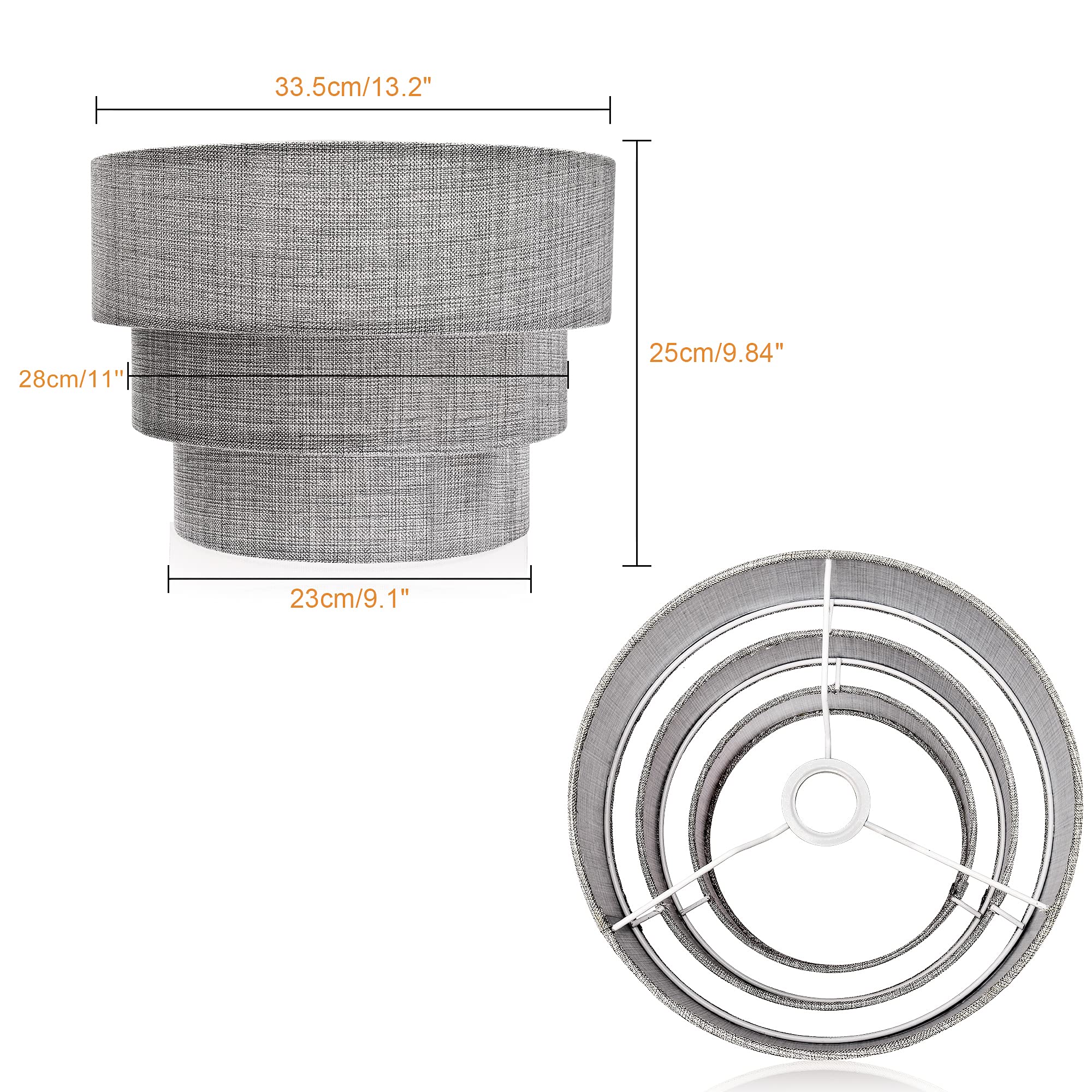 EDISLIVE 3-Tier Drum Linen Lamp Shade for Pendant/Floor Lamp, Grey, Model EDIS448458598