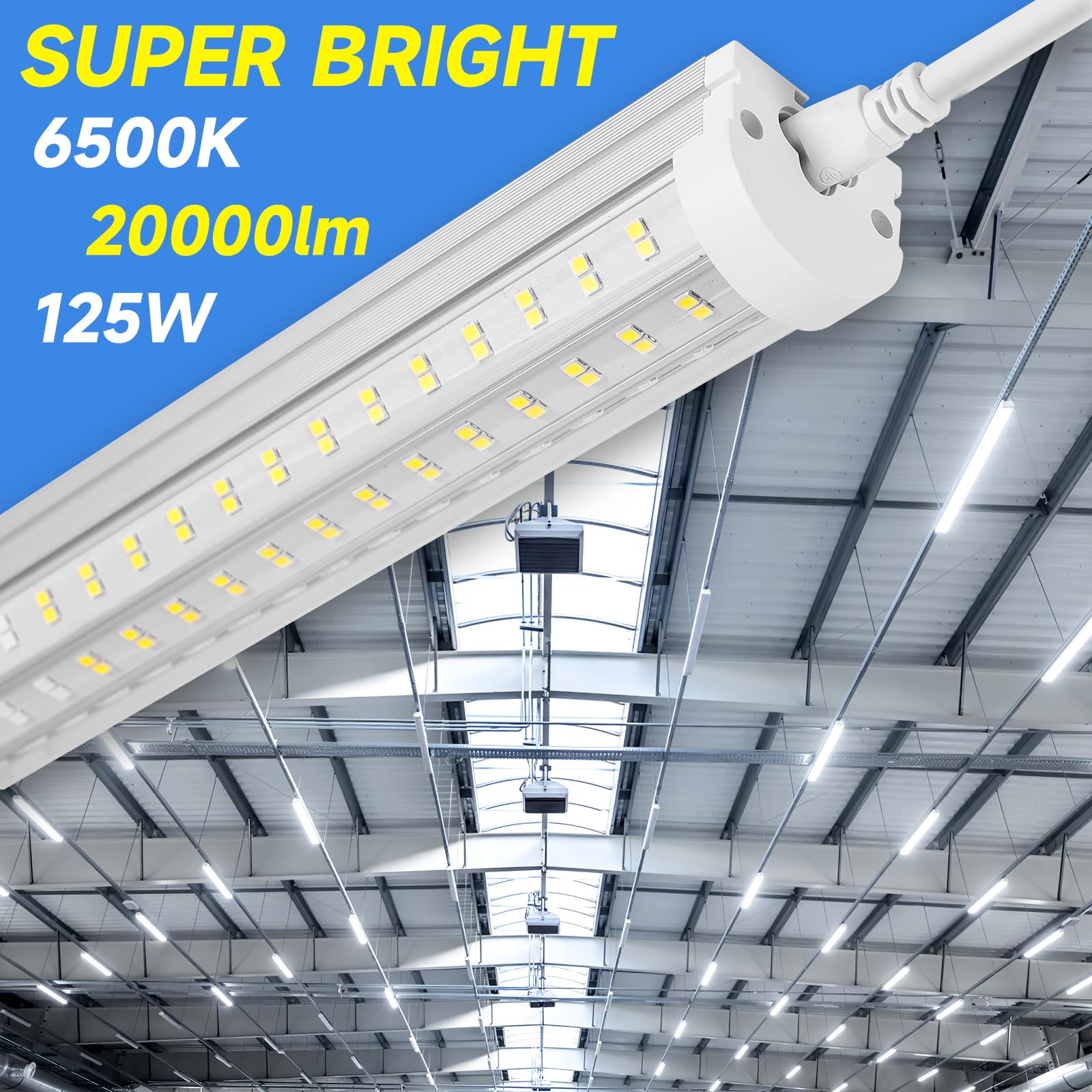 Phiwicsh 8Ft Led Shop Light, U Shape 125W Integrated Led Tube Light, 6500K Clear White, 20000Lm Super Bright Led Lighting, Flush