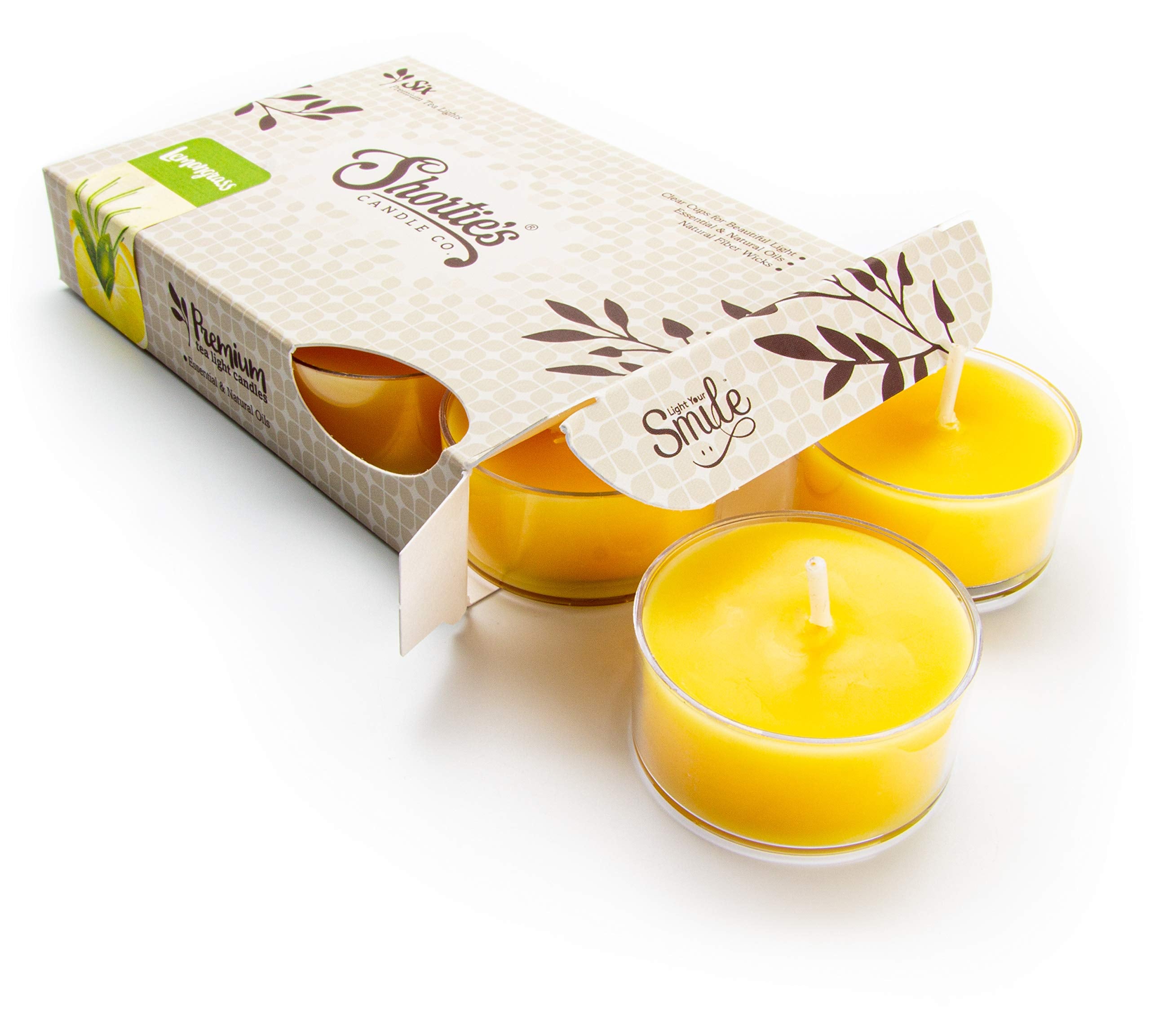 Lemongrass Premium Tealight Candles - 6 Yellow Highly Scented Tea Lights - Beautiful Candlelight - Made in The USA - Fresh & Clean Collection