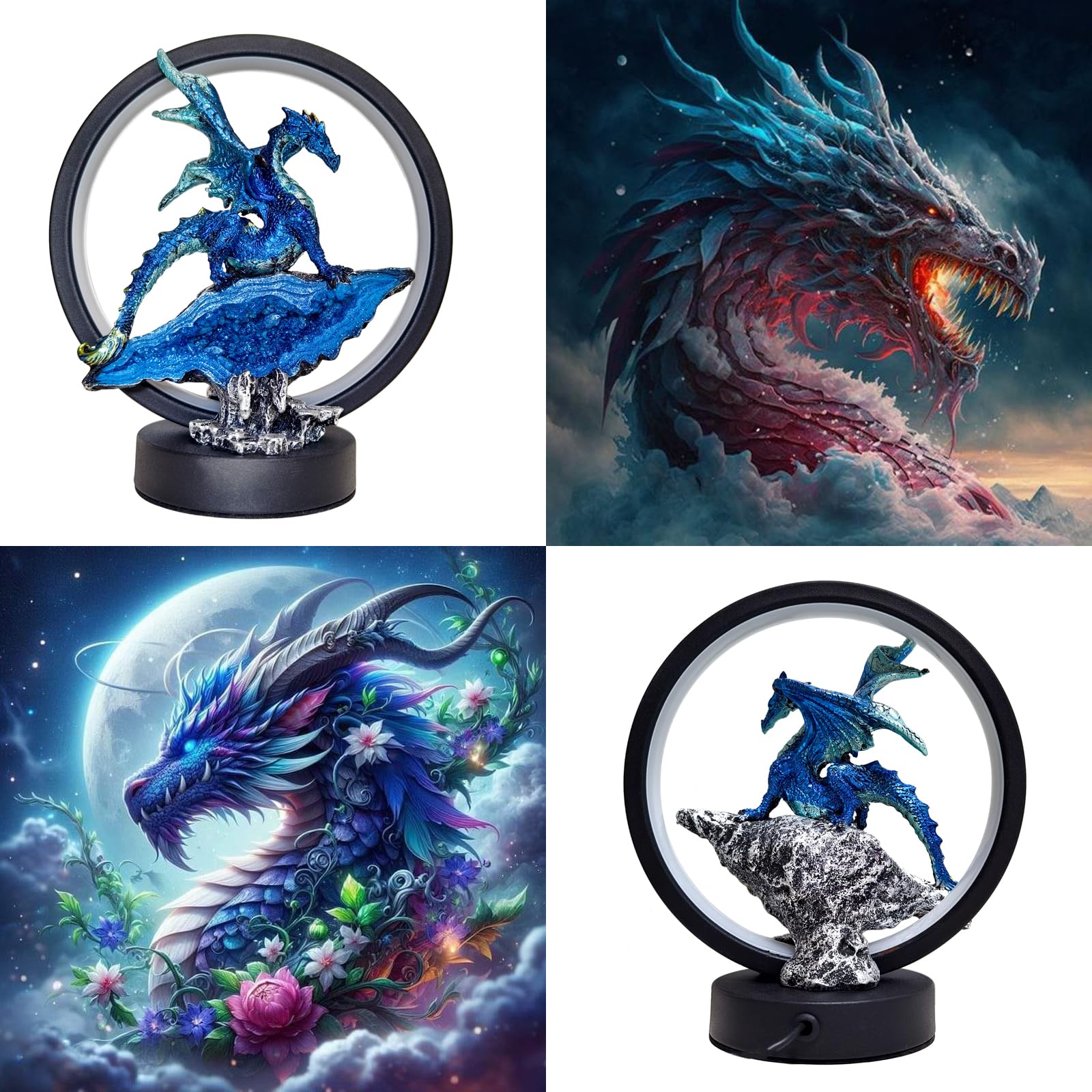 Hmusnwol Dragon Lamp Statue Decor-Collectible Light Gifts - Light Up Led Collectible Blue Dragons Statue Dungeons And Dragons Gi