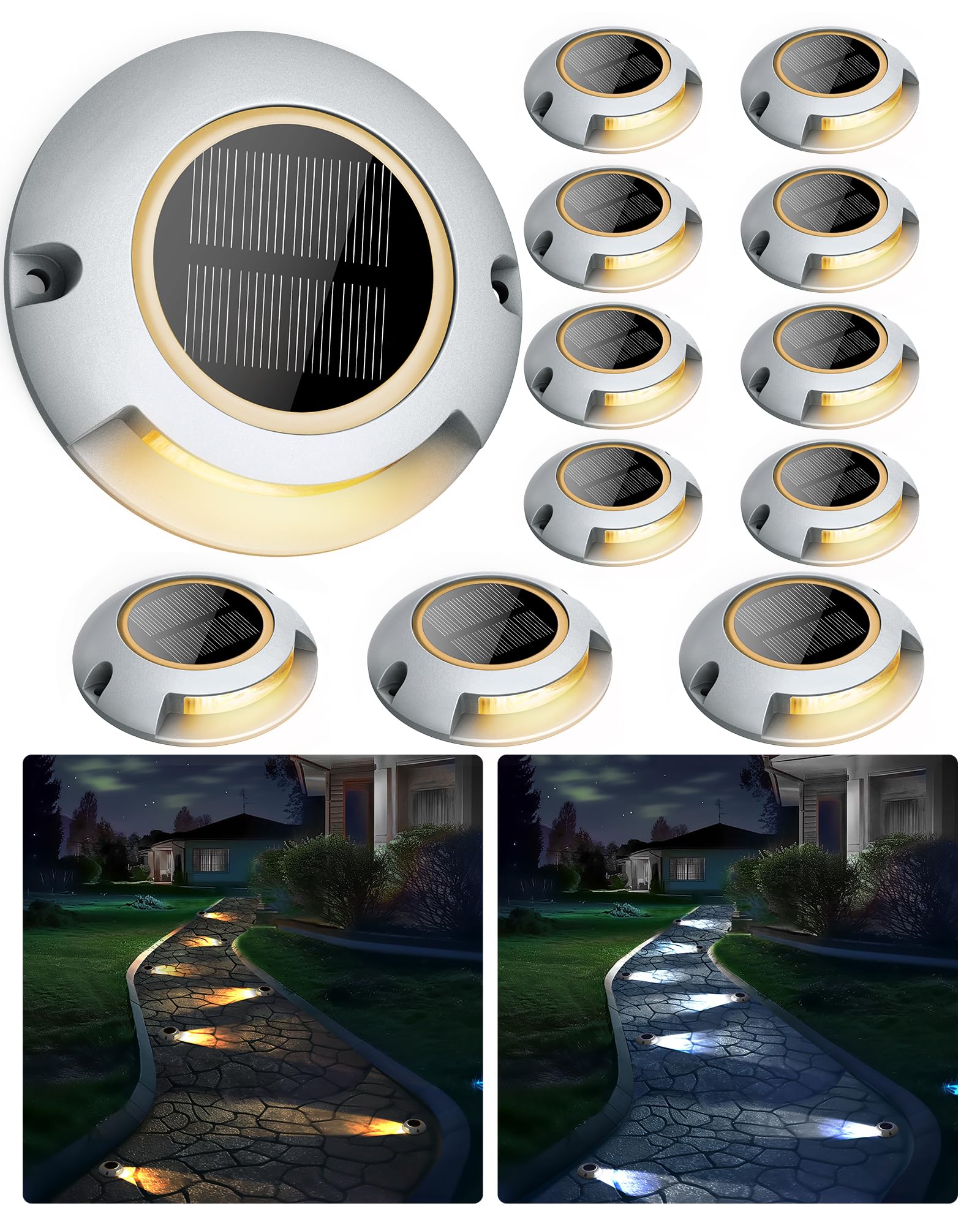 FabStyl Solar Driveway Lights Outdoor Waterproof 2 Color Modes Outdoor Solar Deck Dock Warning Step Lights for Driveway Marker Sidewalk Garden Pathway Yard (12 Pack)