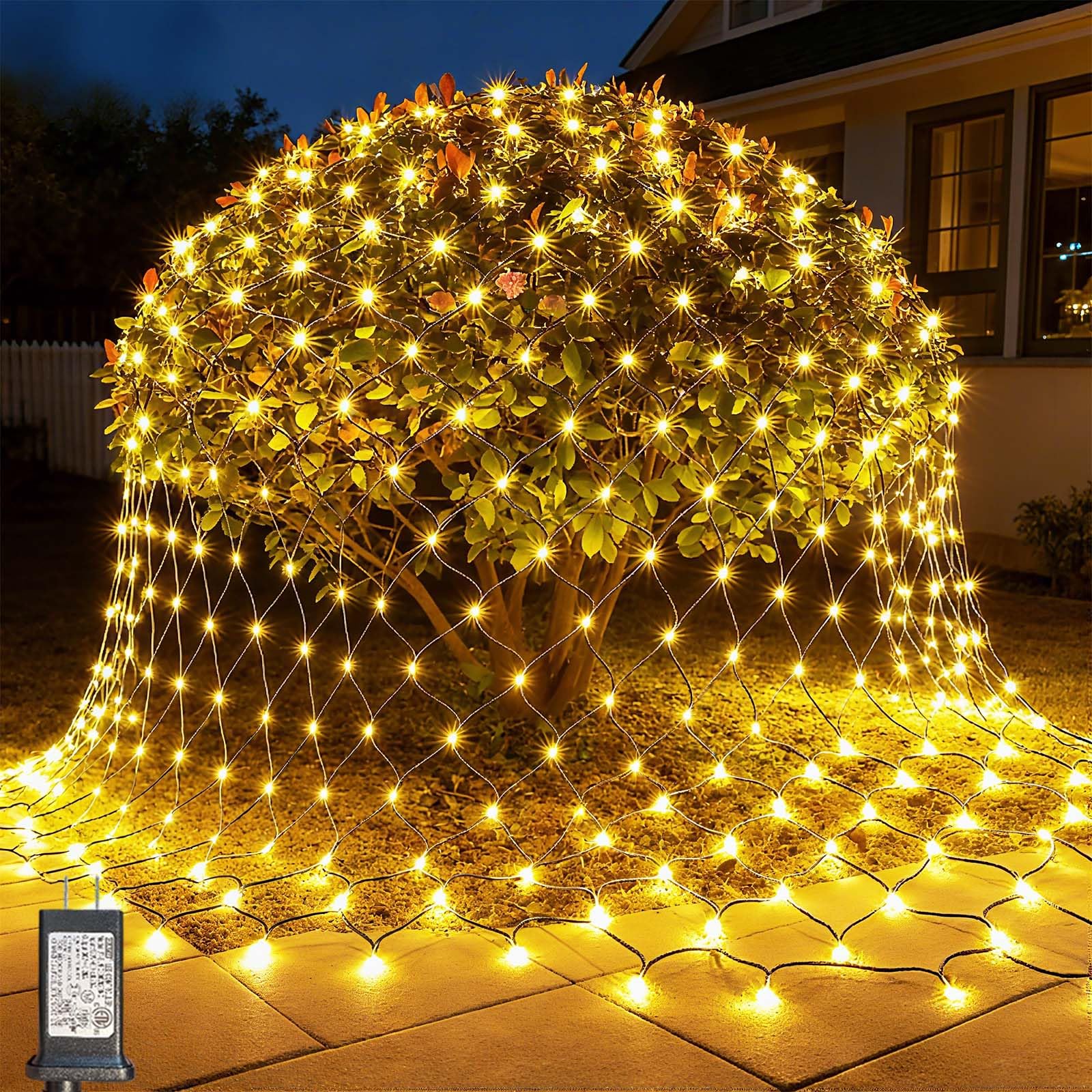 LitHome 14.8FT x 5FT Christmas Net Lights Outdoor Mesh Lights  300 LED Warm White Net Light 8 Modes Connectable  Waterproof Giant Christmas Mesh Light Green Wire for Bushes Garden Yard Party Decor
