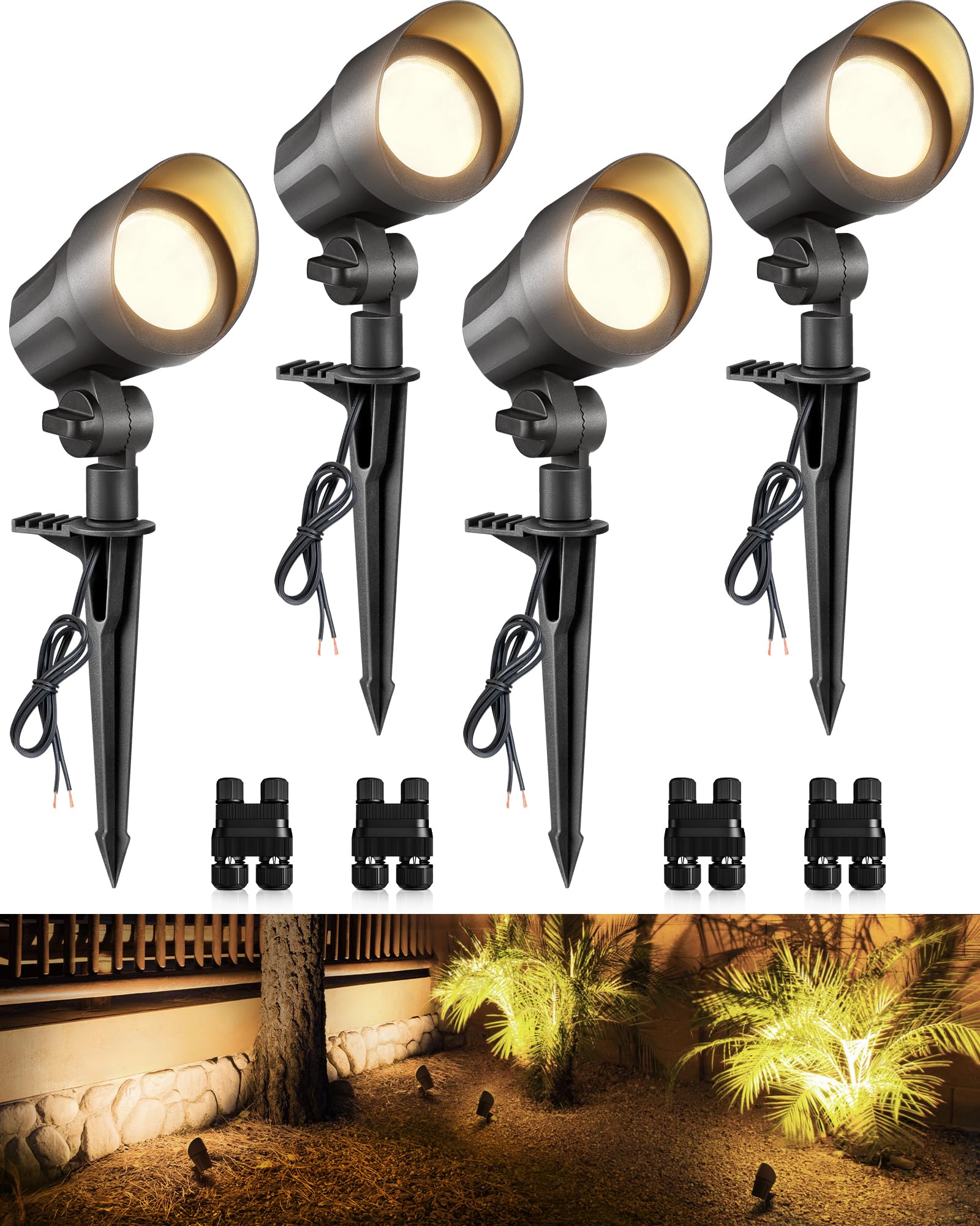 SUNVIE 6W Low Voltage Landscape Lighting LED Spotlights Waterproof Black 4 Pack Model CLWS0604C