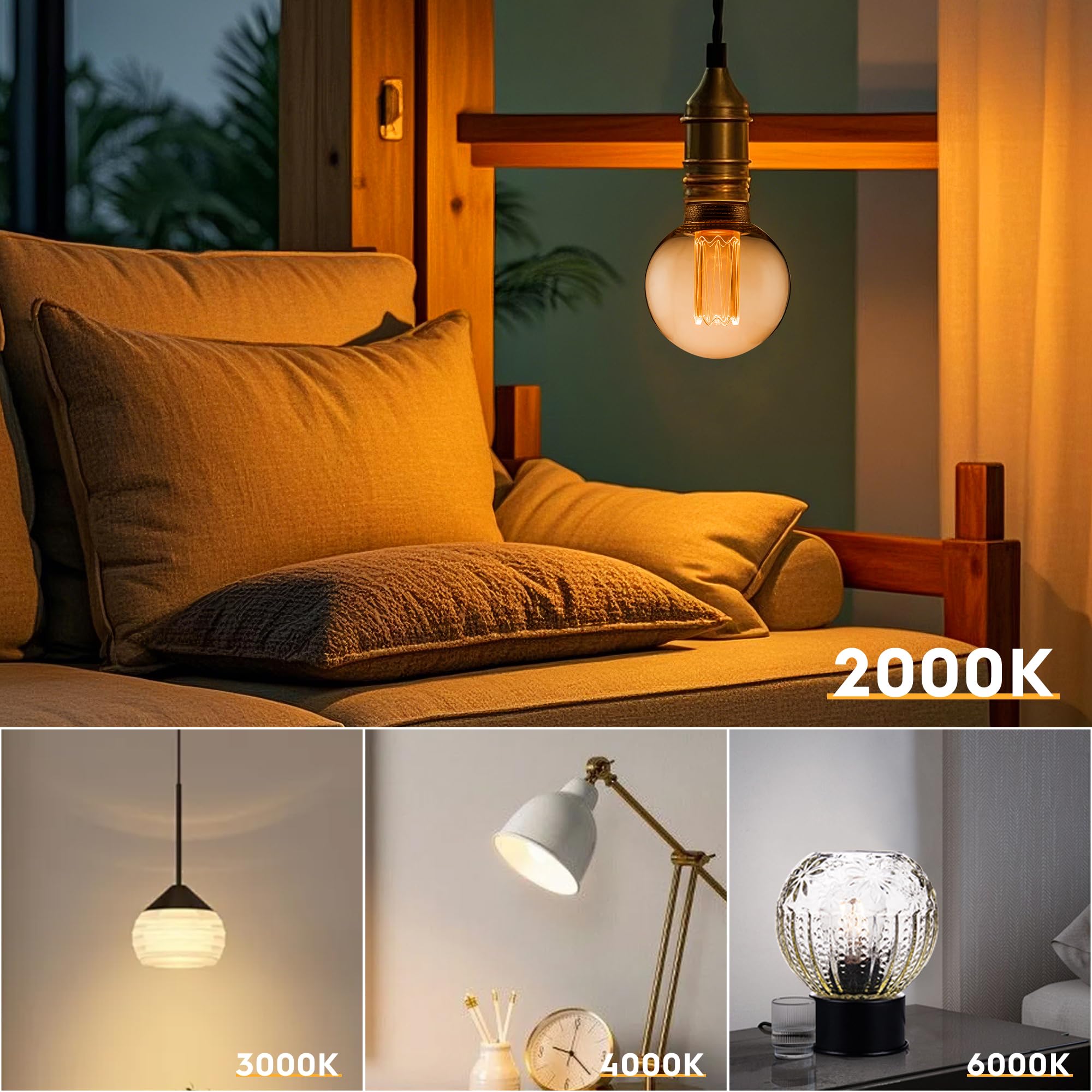 Harwez Globe Edison Led Light Bulb, Vintage Decorative Dimmable Bulb, Small Round Glass Cover, 3.5W Low Lumen Eye-Caring Soft Di