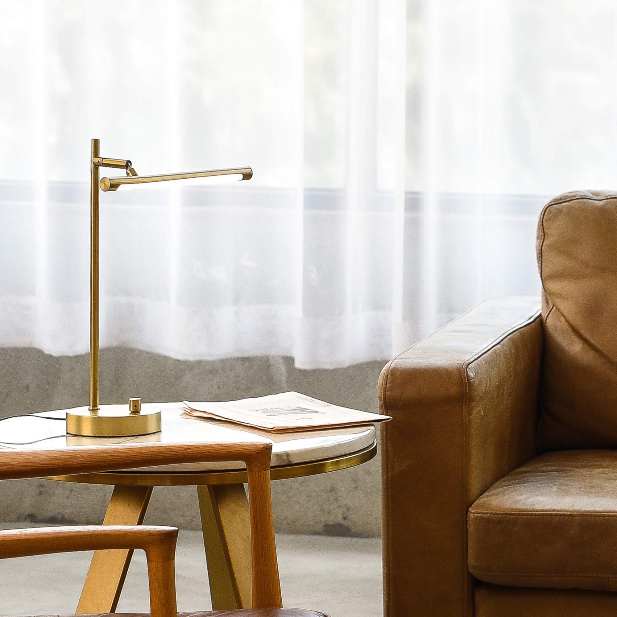 Globe Electric 52889 LED Desk Lamp, 15in Matte Brass, 200 Lumens, Dimmer Rotary Switch