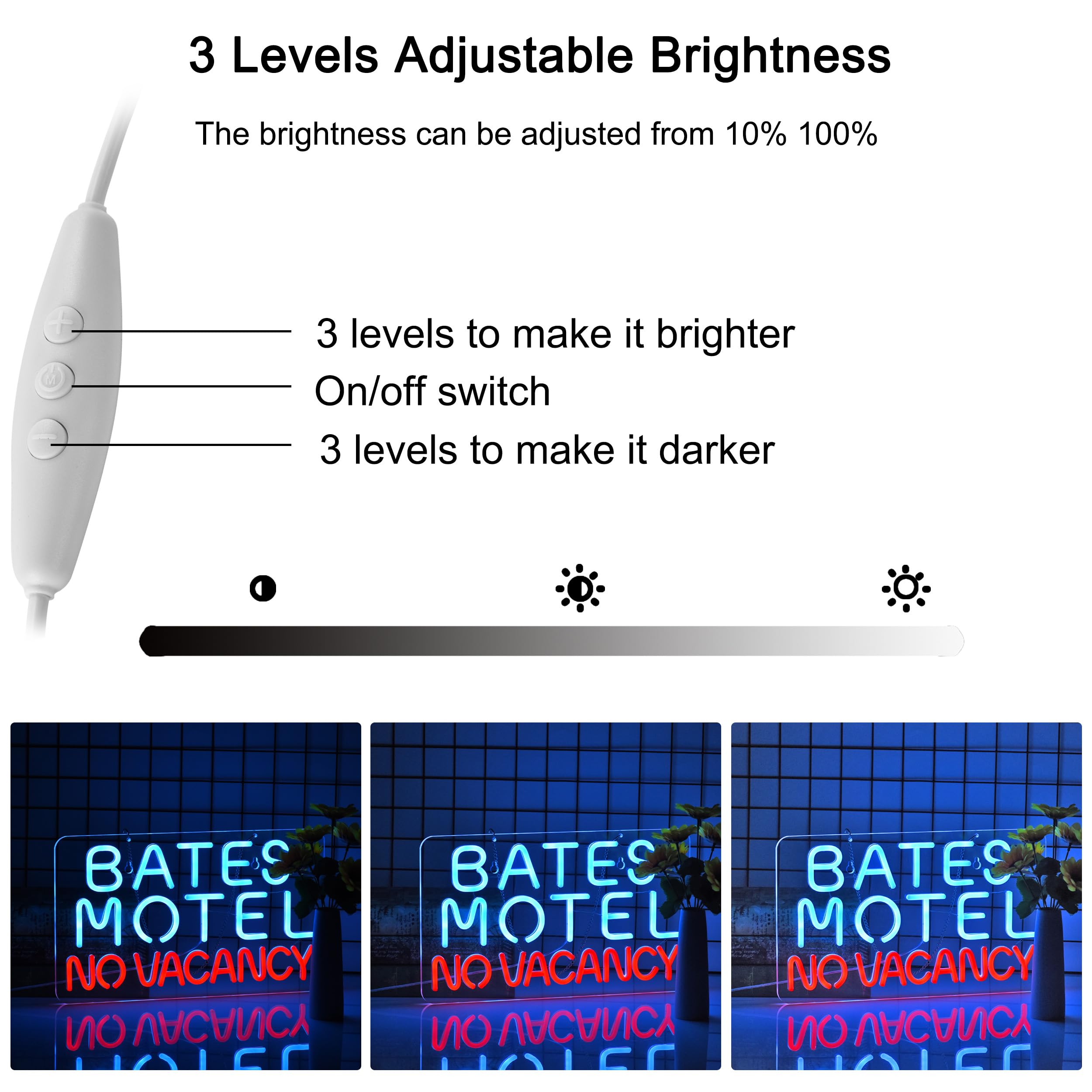 Geewkooy Dimmable LED Neon Sign, USB Powered Wall Decor, 17x10 inches, Blue+Red, Acrylic