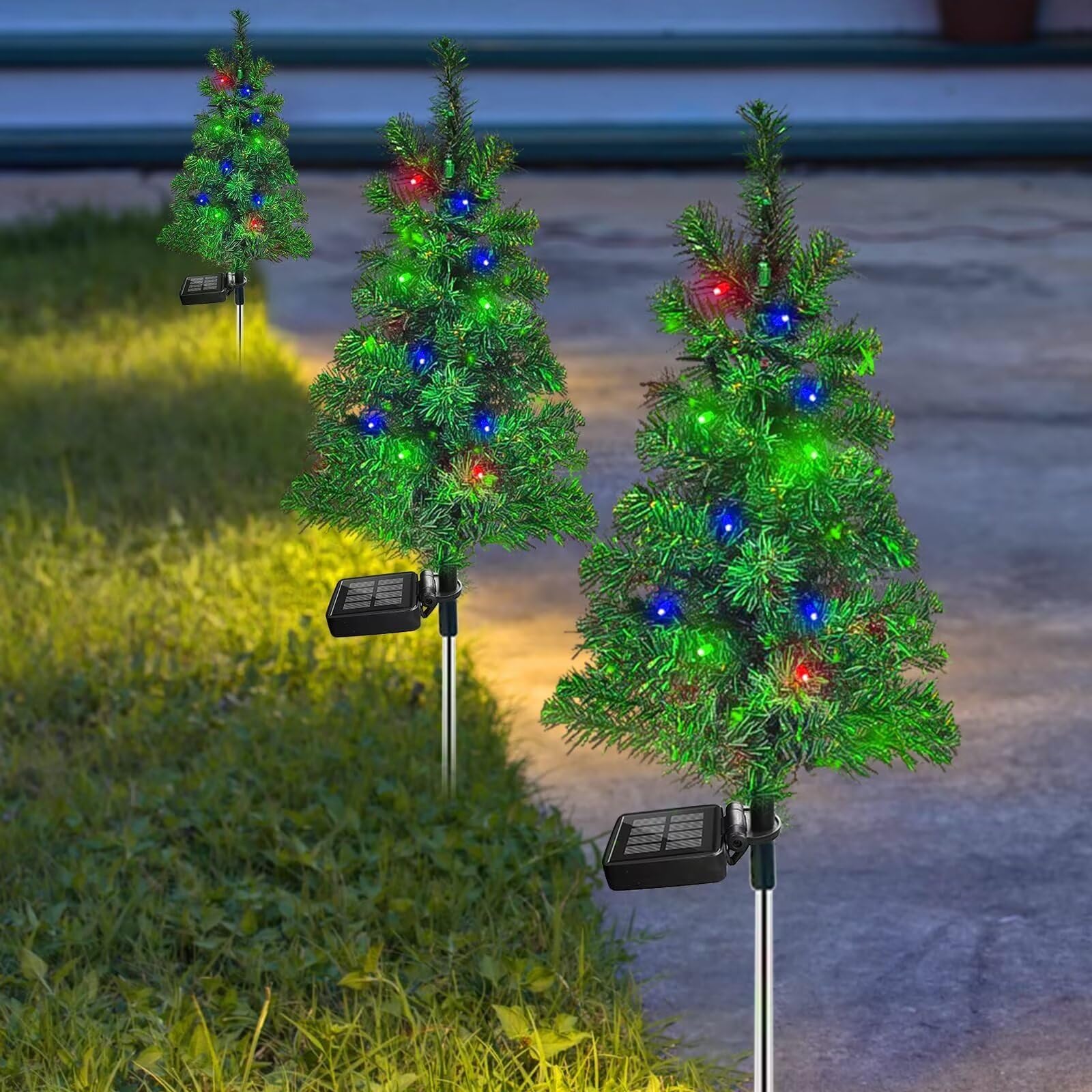 4Pcs Solar Christmas Tree Garden Stake Lights Waterproof Christmas Decorations Tree Lights Outdoor Xmas Tree Light Christmas D?O