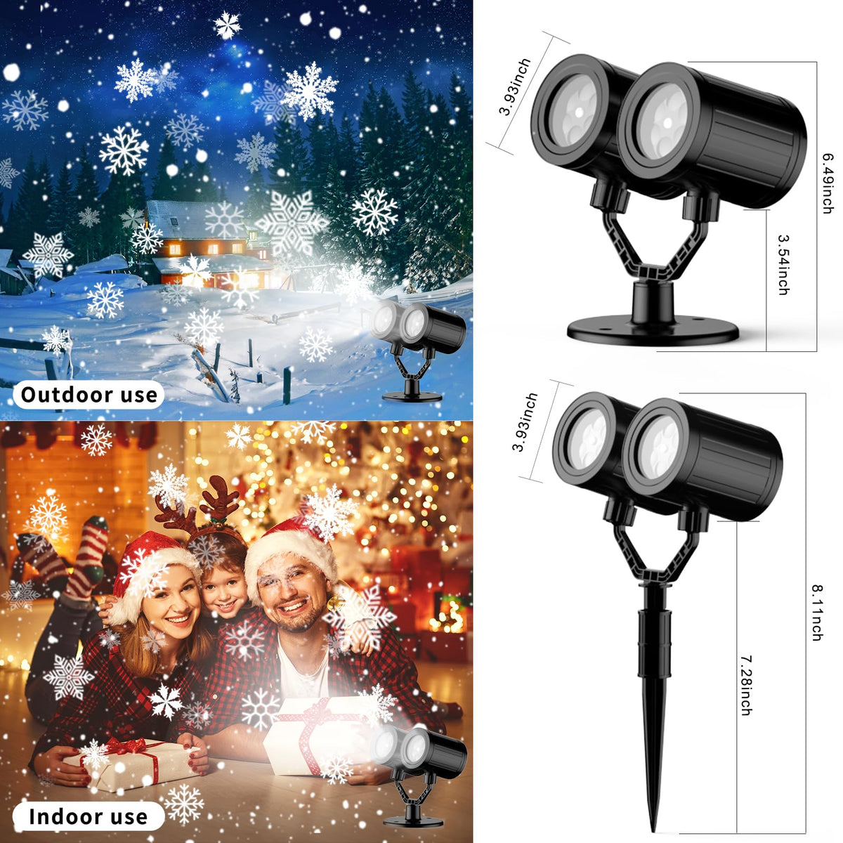 VanSmaGo 2024 Dual-Head Outdoor Snowflake Projector Light – IP65 Waterproof, 180° Rotation, Large Projection – Christmas Yard & House Decor With Ground/Wall Mount VanSmaGo 2024 Dual-Head Outdoor Snowflake Projector Light – IP65 Waterproof, 180° Rotation, Large Projection – Christmas Yard & House Decor With Ground/Wall Mount