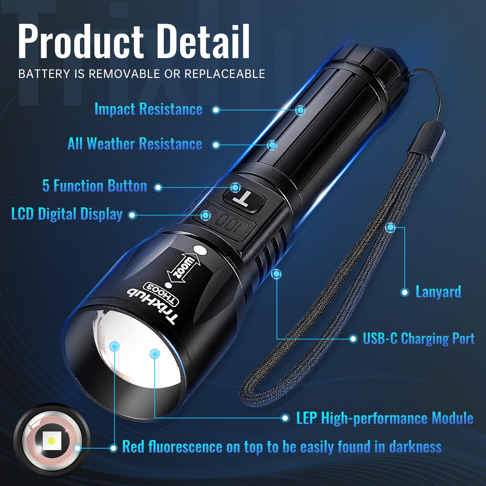 TrixHub Rechargeable Flashlights 2 Pack, 990,000 Lumens, Waterproof, Small, Black, Model TH003