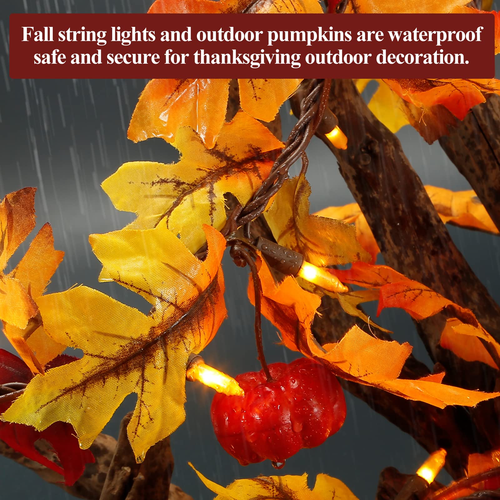 Fall Maple Leaf String Lights Plug In 120V Ul Certified, Thanksgiving Decorations Fall Garland Lights String 8Ft With Traditional 35 Incandescent Bulbs For Halloween Garland Fall Decor For Outdoor