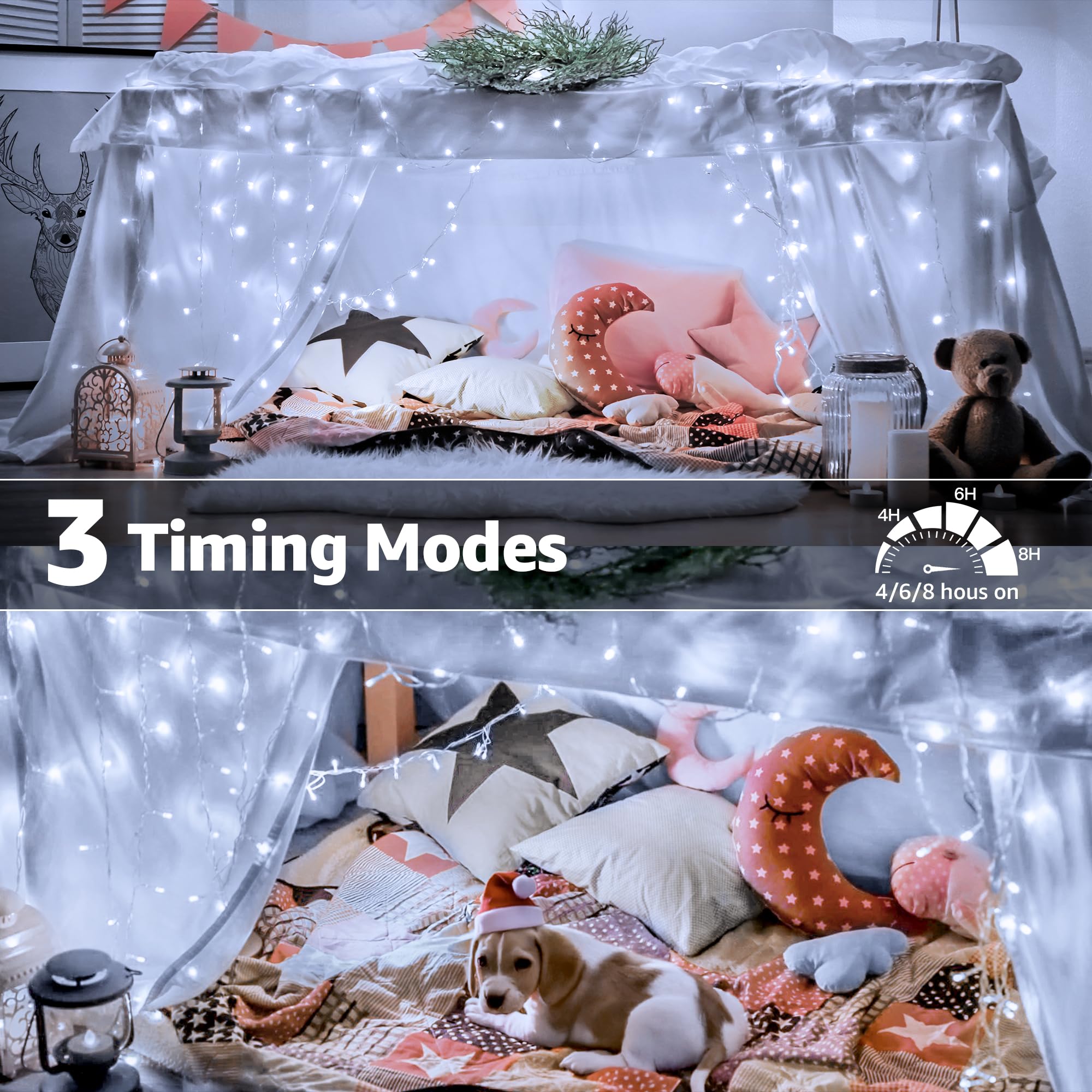 Ccinny 196FT Christmas Lights, 600 LED Cool White String Lights with Timer & 8 Modes, Model NYA0600J