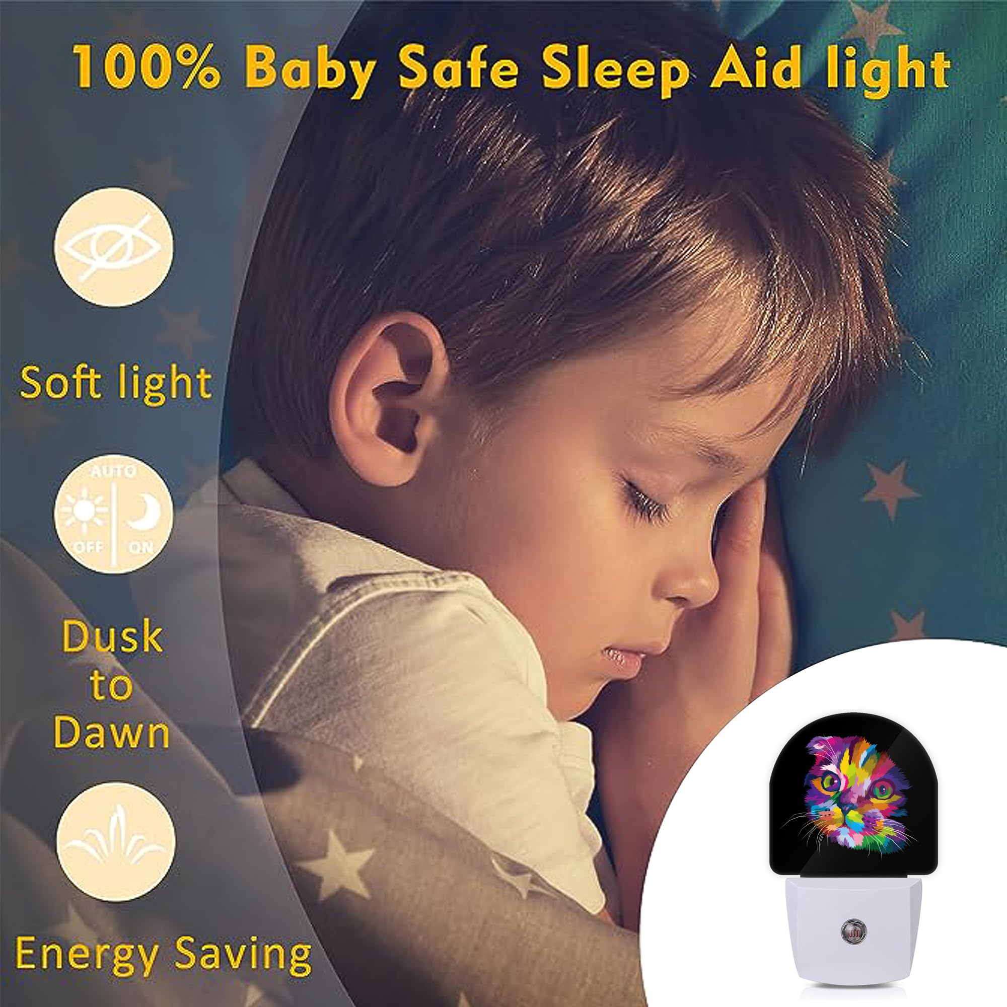 Axxitude Cute Cat Night Lights Plug Into Wall For Girls Boys Room,Night Light Led Lamp Dusk To Dawn Sensor Round Lamp For Bedroo