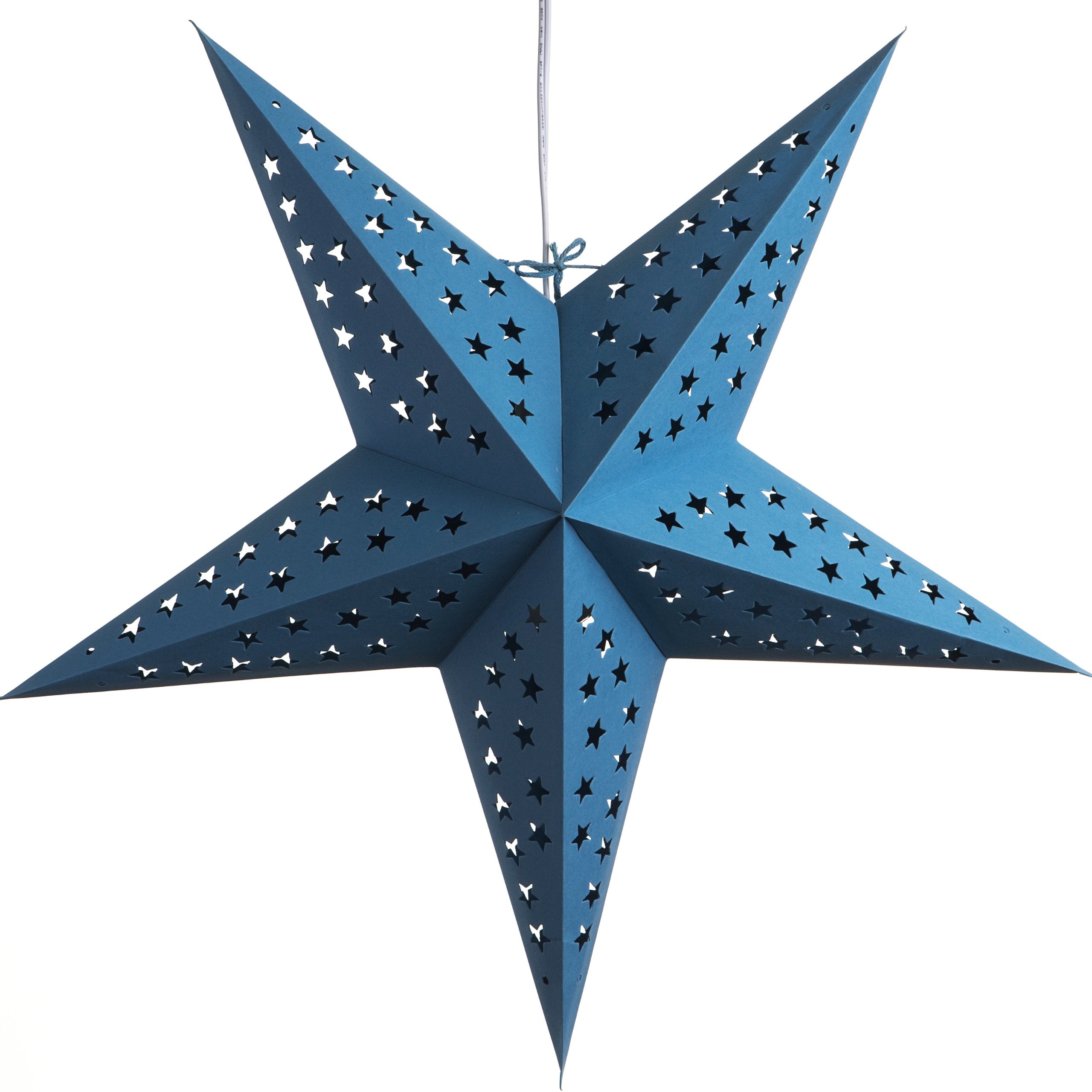 Solid Blue Paper Star Lantern With 12 Foot Power Cord Included