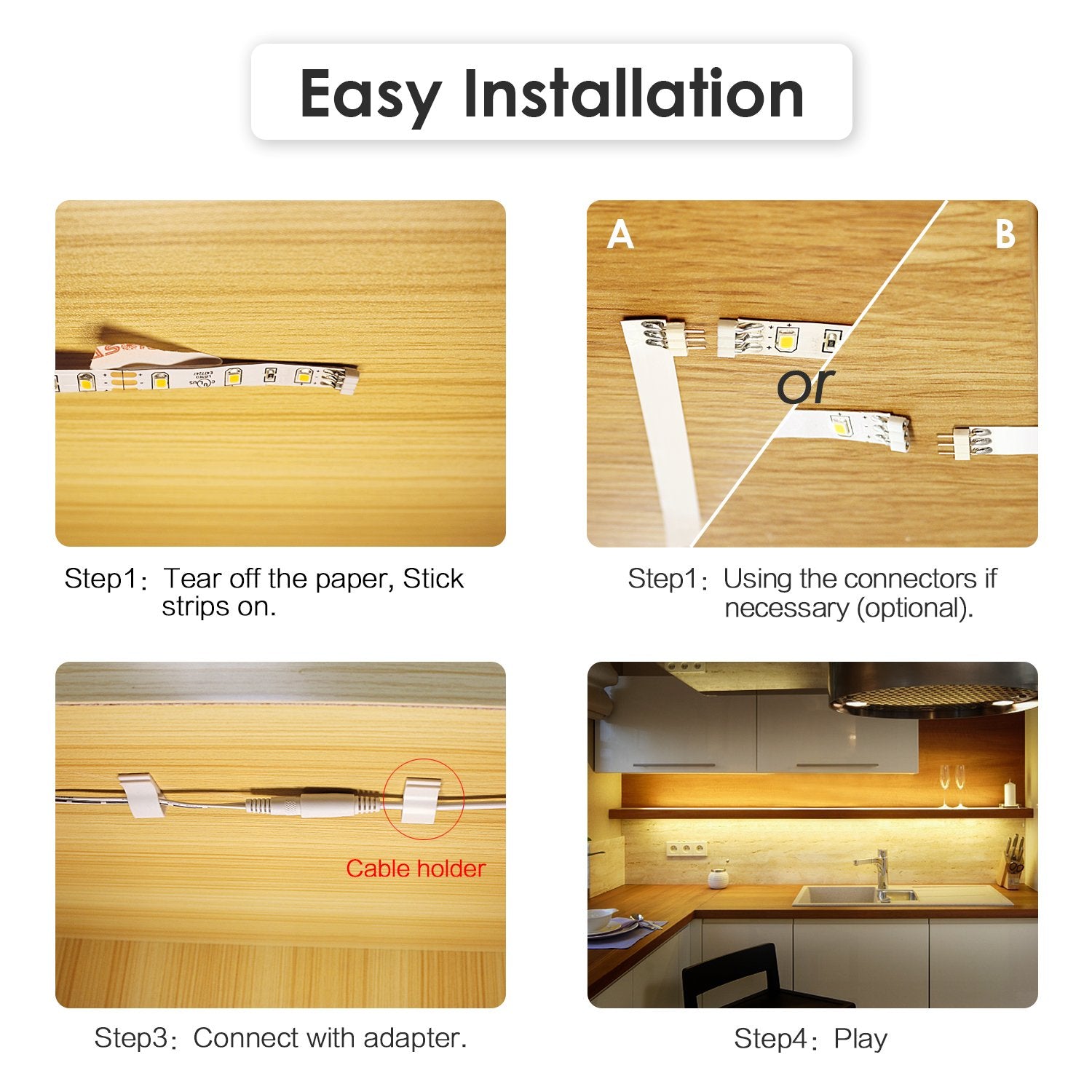 WOBANE Under Cabinet LED Lighting Kit, 6 PCS Warm White Strip Lights, Dimmable, 6x20 inch, Model LED Cabinet Light CS6