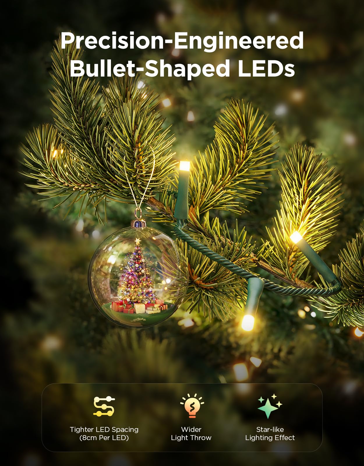 Govee 66ft Christmas Sparkle String Lights, RGBWIC, 250 LEDs, App-Controlled, Multicolor, H6870, Indoor Holiday Decorations