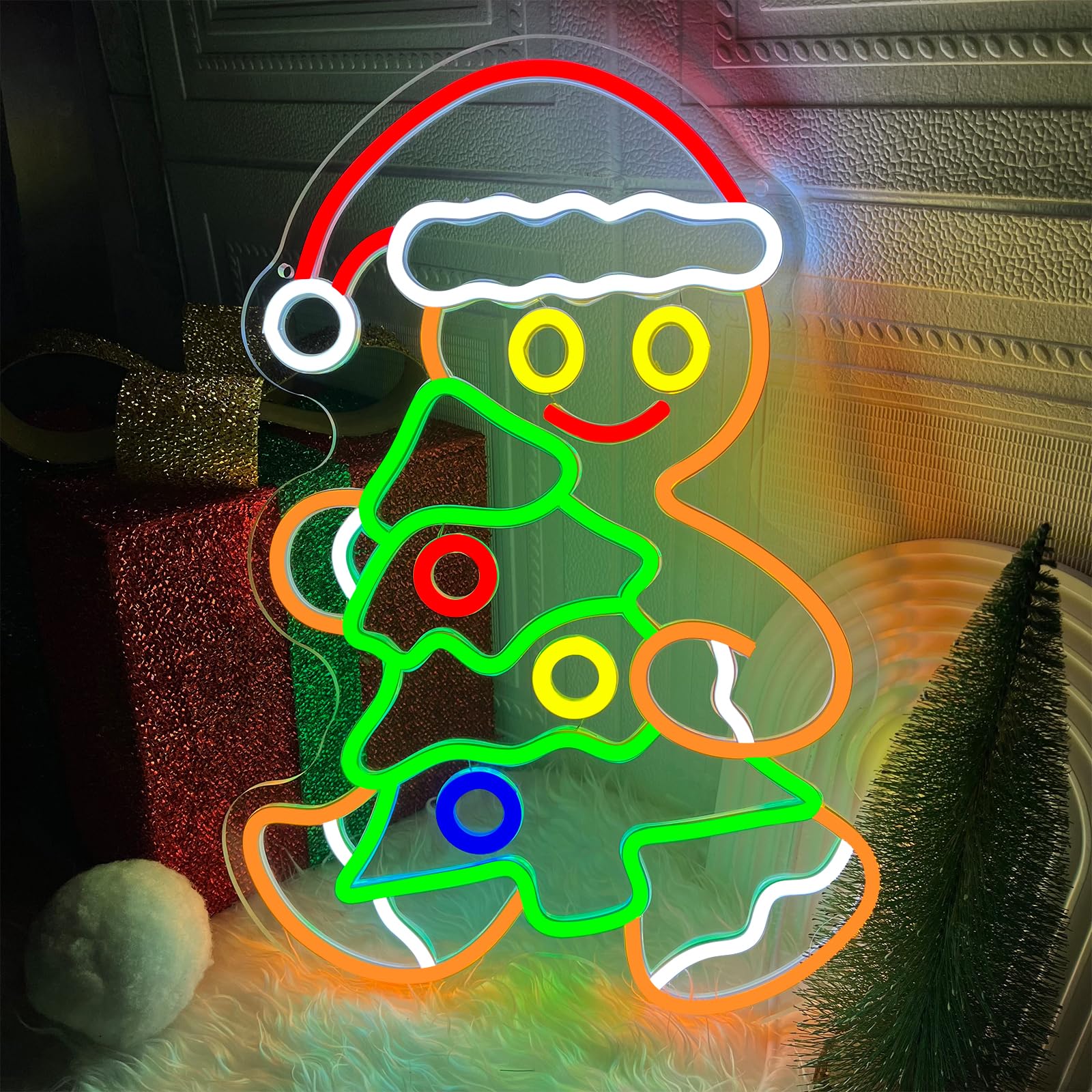 NENONTUP Gingerbread Man Neon Sign, Dimmable LED Light, 30*43cm, Christmas B, USB Powered Decor for Home, Office, Bar