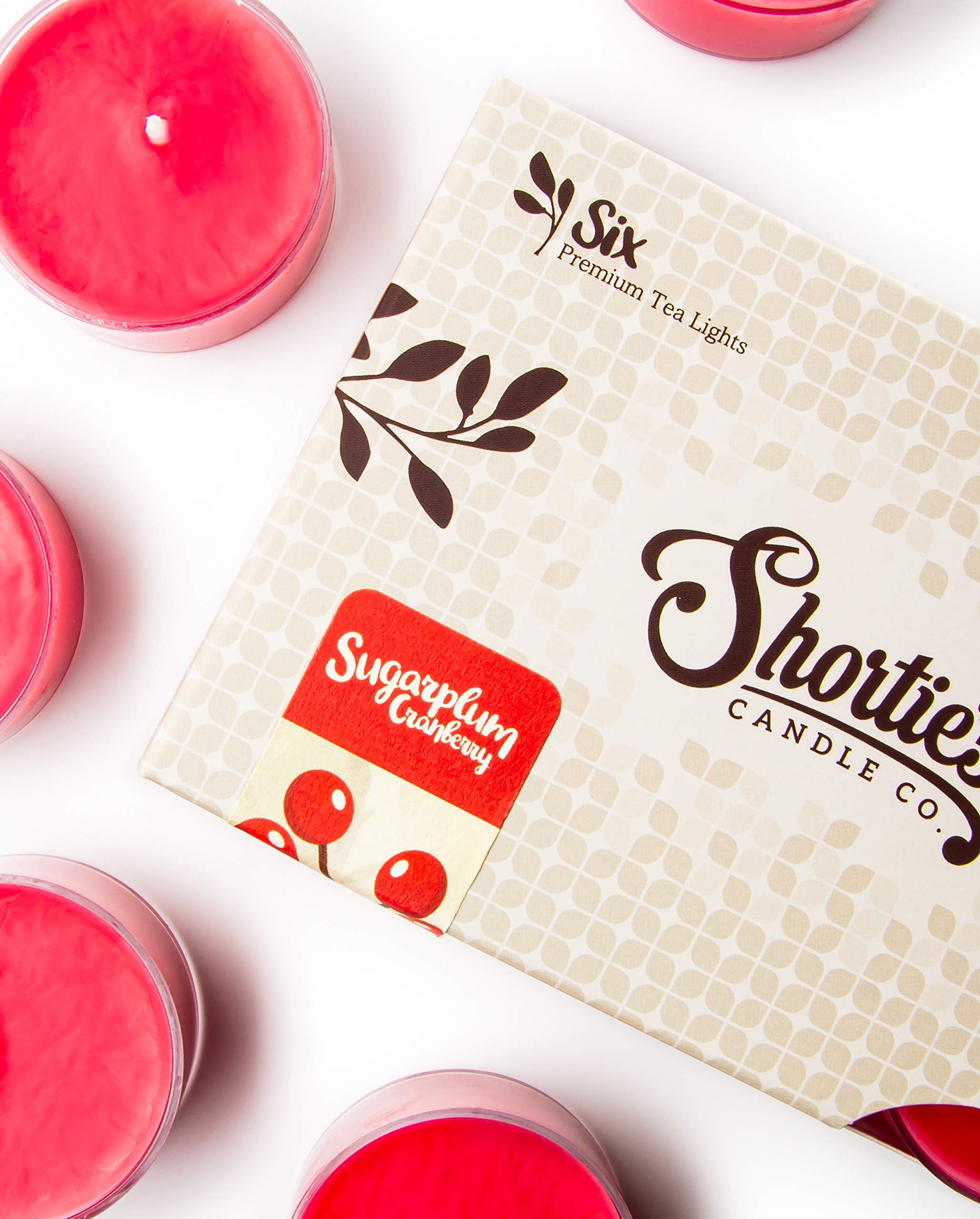 ShortieS Candle Company Sugarplum Cranberry Tealight Candles - 6 Pink Scented Paraffin Wax Lights - Holiday Collection