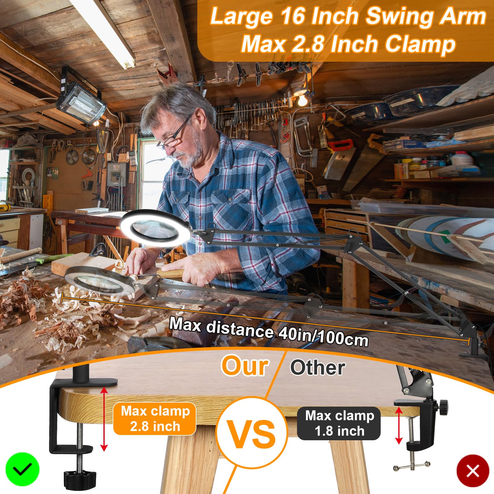 Krstlv 10X Magnifying Glass With Light & Stand, Adjustable Led Desk Lamp, 5 Color Modes