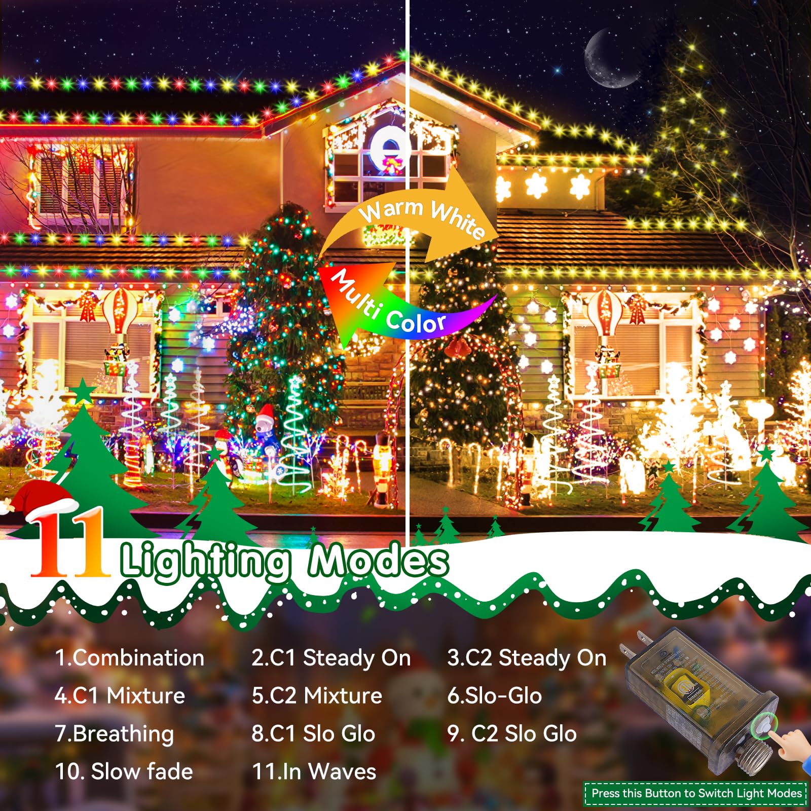 Heceltt Color Changing Christmas Lights Outdoor, 403Ft 1000Led Christmas Lights With 8 Modes And Timer Memory Function For Xmas