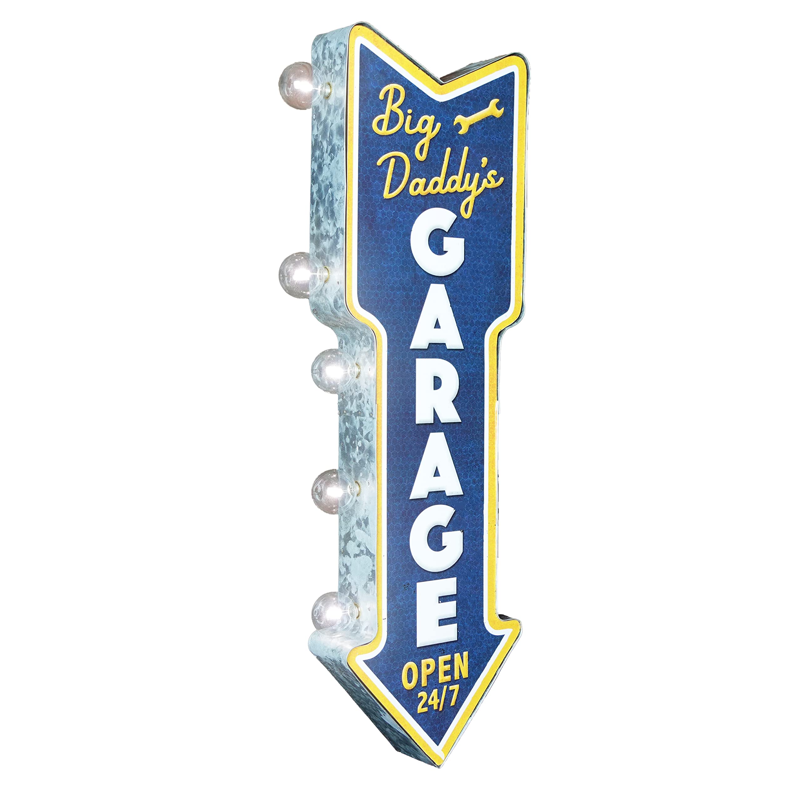 American Vintage Sign Co. Double-Sided Marquee Sign LED Bulbs 26” x 3” x 8” Big Daddys Garage Metal Decor