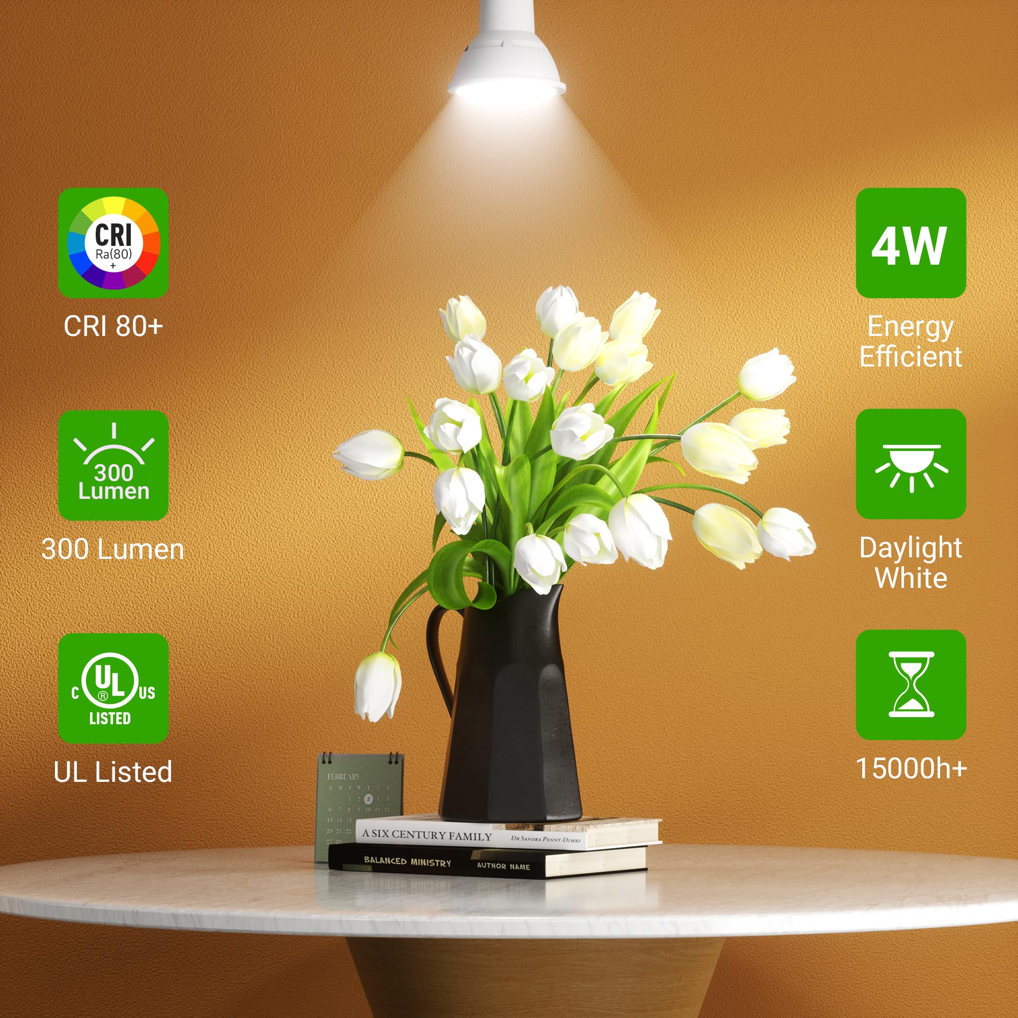 Tjoy Led Gu10 Light Bulbs, 5000K Daylight White Gu10 Replacement For Recessed Track Lighting, 35W Equivalent, Non-Dimmable, 4W,