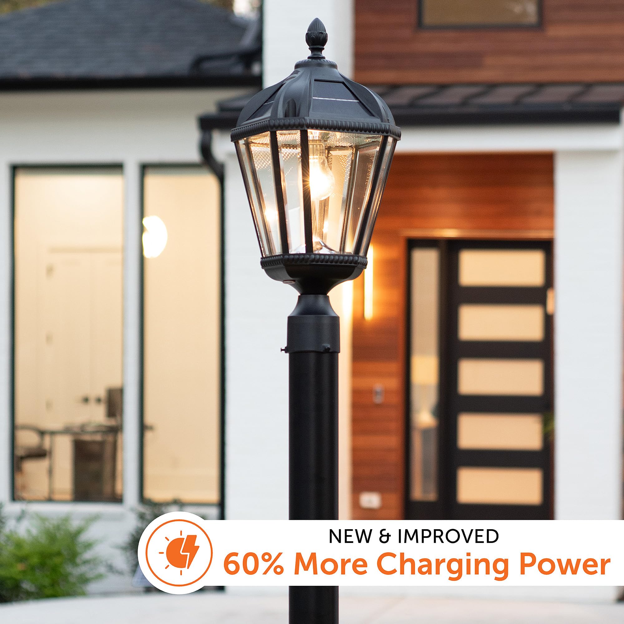 Gama Sonic Outdoor Solar Post Light, Black Aluminum, Royal Bulb, Rain Water Glass, Single Lamp with 3-inch Fitter for Lamp Posts