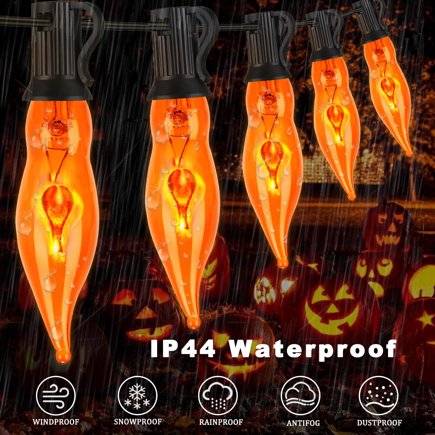 Couah C18 Flicker Flame String Light Bulbs, 1 Watt, E12 Base, 12 Count, Flicker Orange, for Thanksgiving and Christmas