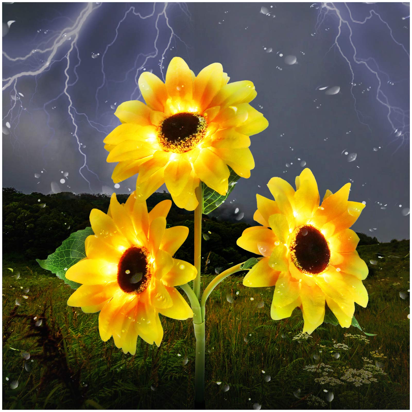 MMHF Solar Garden Stake Lights, LED Sunflower Design, Waterproof, 1 Pack