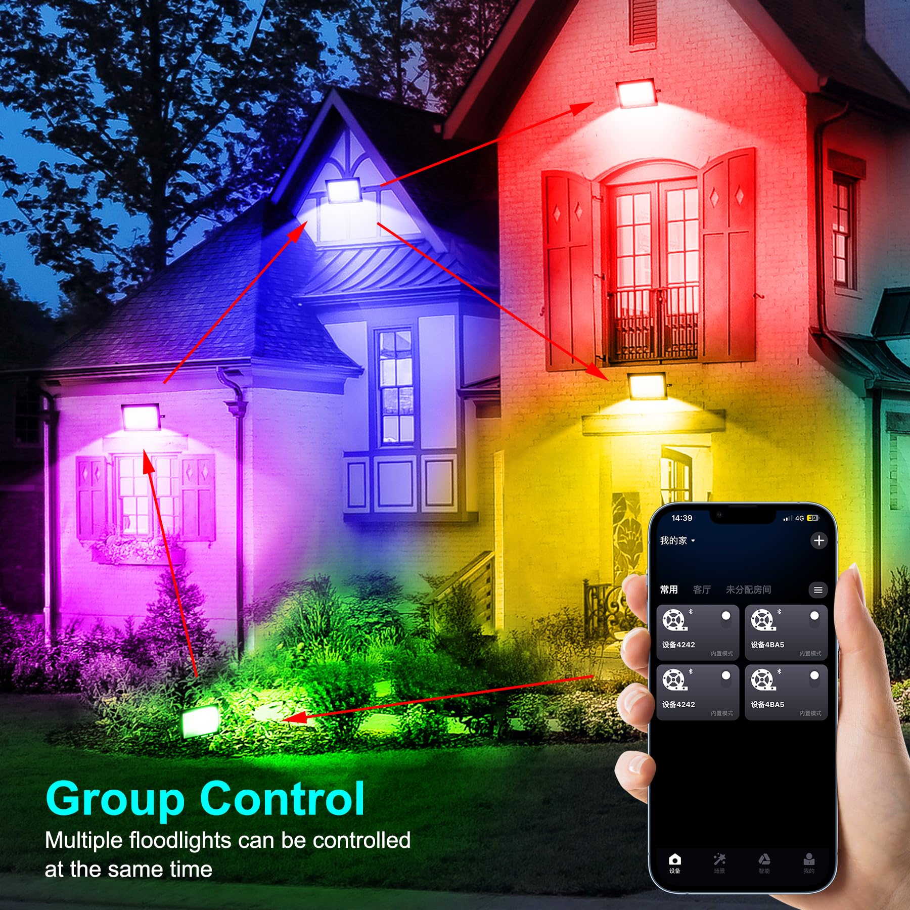 CREPOW RGB LED Flood Light 100W Smart Outdoor Lights 2 Pack, 2700K, Music Sync, IP66 Waterproof, RGBCW
