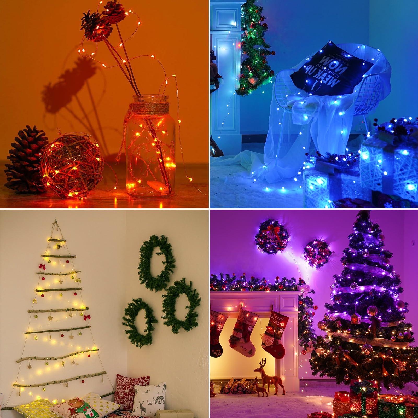 StarryEver 33ft 100LED Fairy Lights, 2 Pack 16.5ft RGB Color Changing String Lights with Remote Timer, Waterproof for Indoor Outdoor Decor