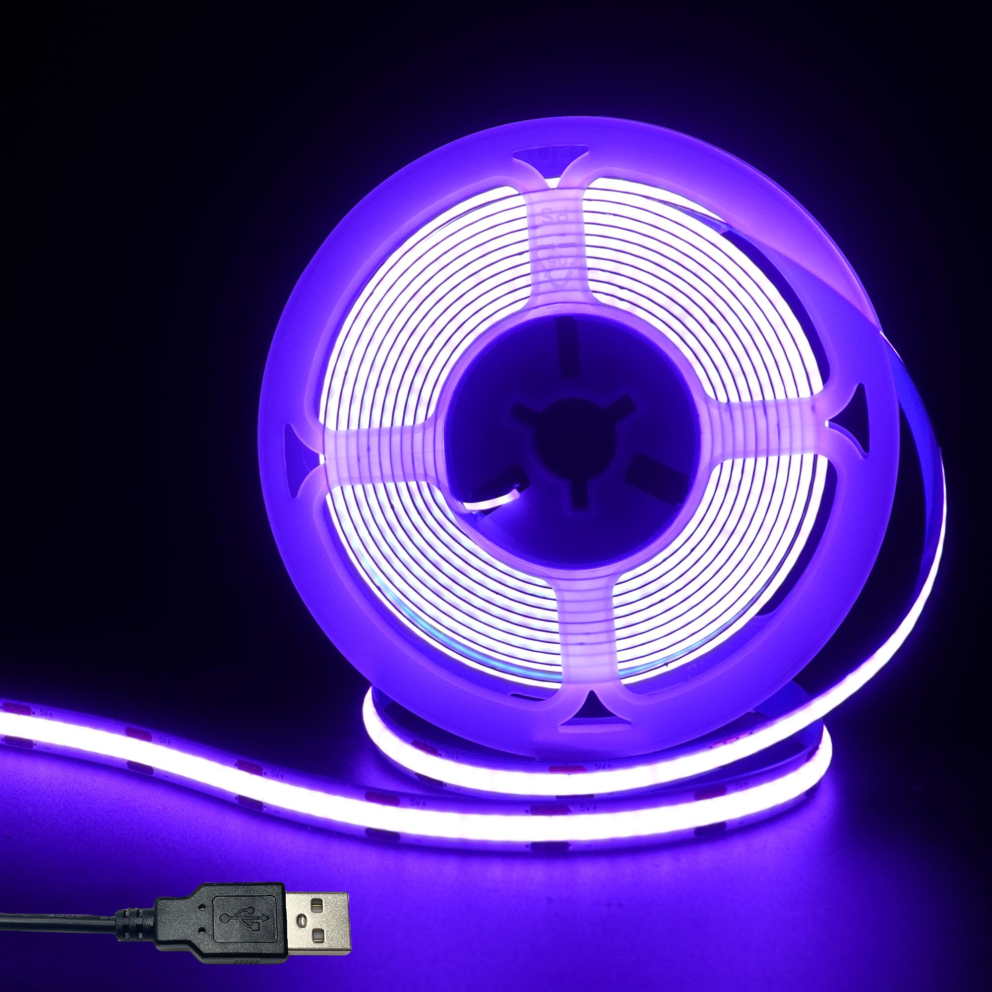 Clearhill 5V 8mm Width USB COB LED Band Lights Purple 320LEDs/M 8W/M CRI90 6.56FT/2M Electroplated Double-Sided Panel Light Band Waterproof IP20 Flexible Band for Indoor Decoration