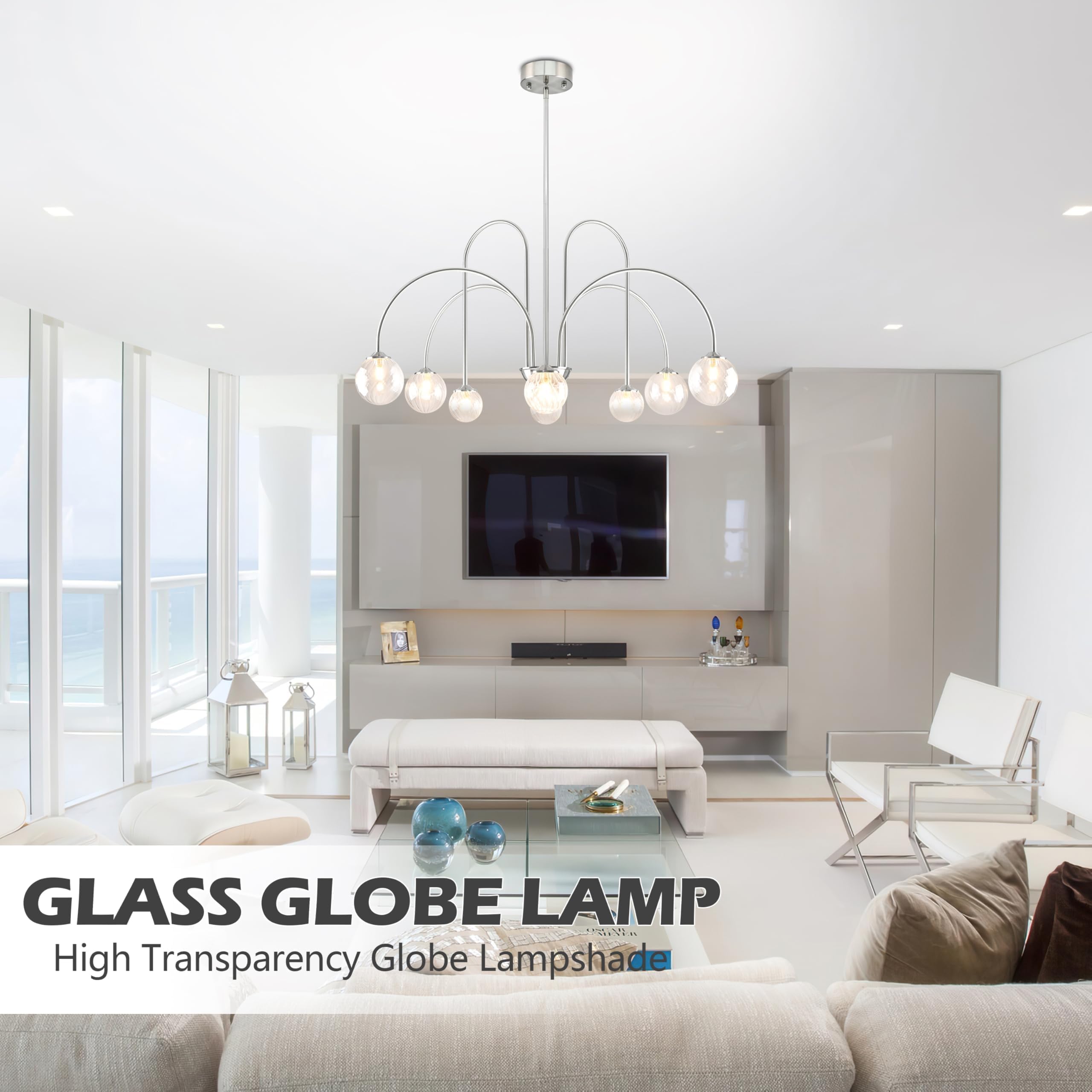 Bagood Nickel Sputnik Chandelier 8-Light Globe Pendant Light 38.5    Modern Sputnik Chandelier With Clear Glass Globe Shade Dimm