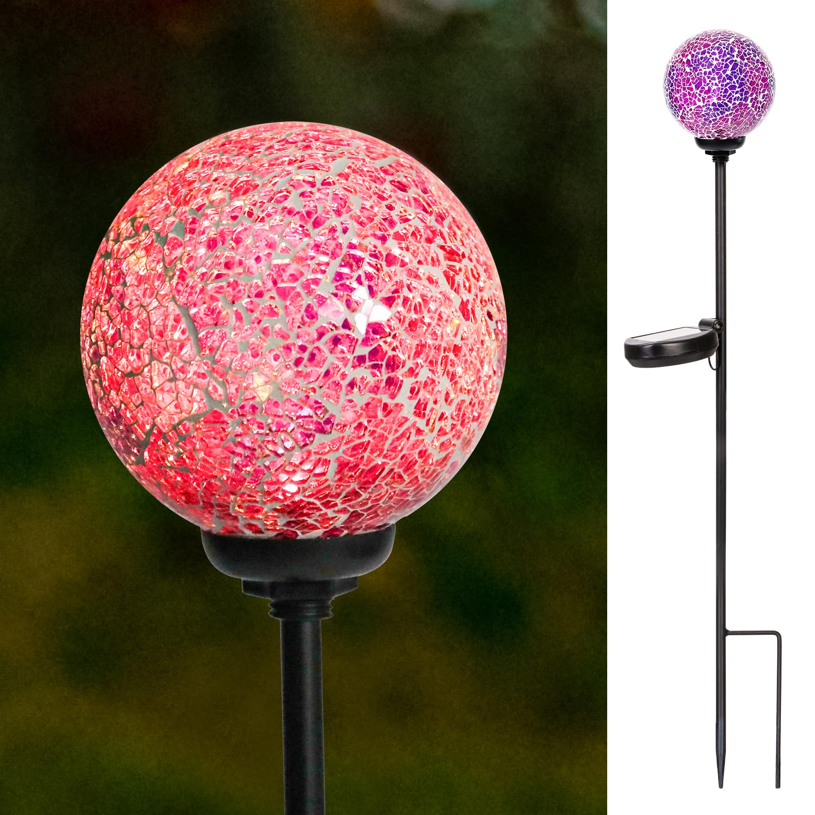 VCUTEKA Solar Garden Lights - Waterproof LED Stake Light, Mosaic Design, Purple & Red, for Landscape and Yard Decoration, Model B09Y536BVF