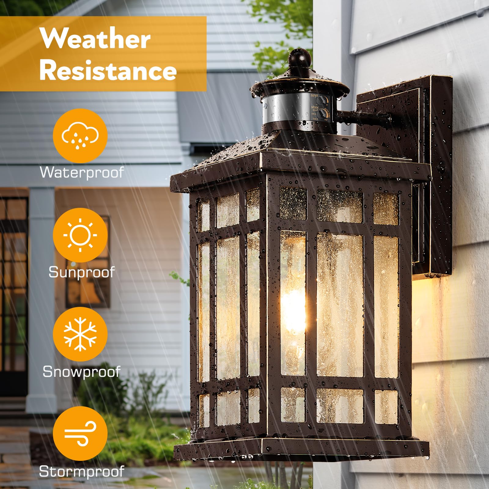 OPAXIS Motion Sensor Outdoor Wall Light Fixture, Waterproof Aluminum Sconce, Dusk to Dawn, ORB (Gold Trim), Model P81604, 1 Pack