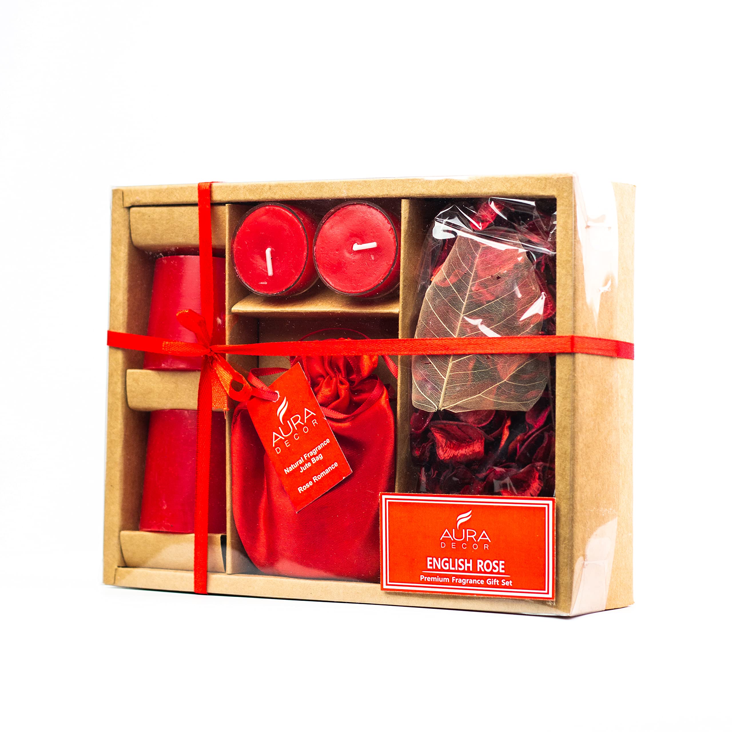 AuraDecor Candle Gift Set || Air Freshener || Pillar Candle || Potpourri || Acrylic Tealight Candles || Gift Set || Tealight Can