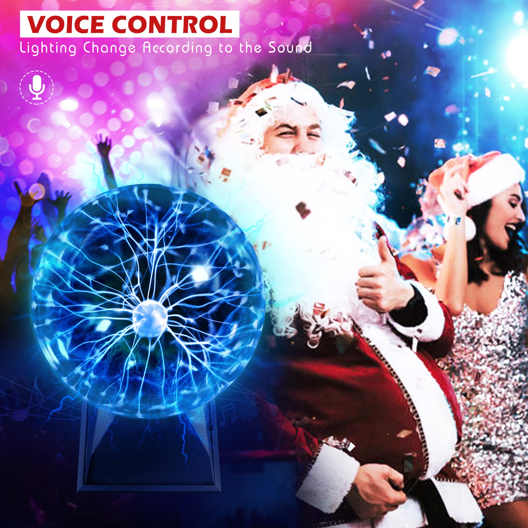 Flashmen Plasma Ball Lamp 6 Inch Science Toy Touch & Sound Sensitive Plasma Globe Extra Large Lightning Ball For Kid Teen Bedroom Decor Lamp Novelty Toy Present (Blue)