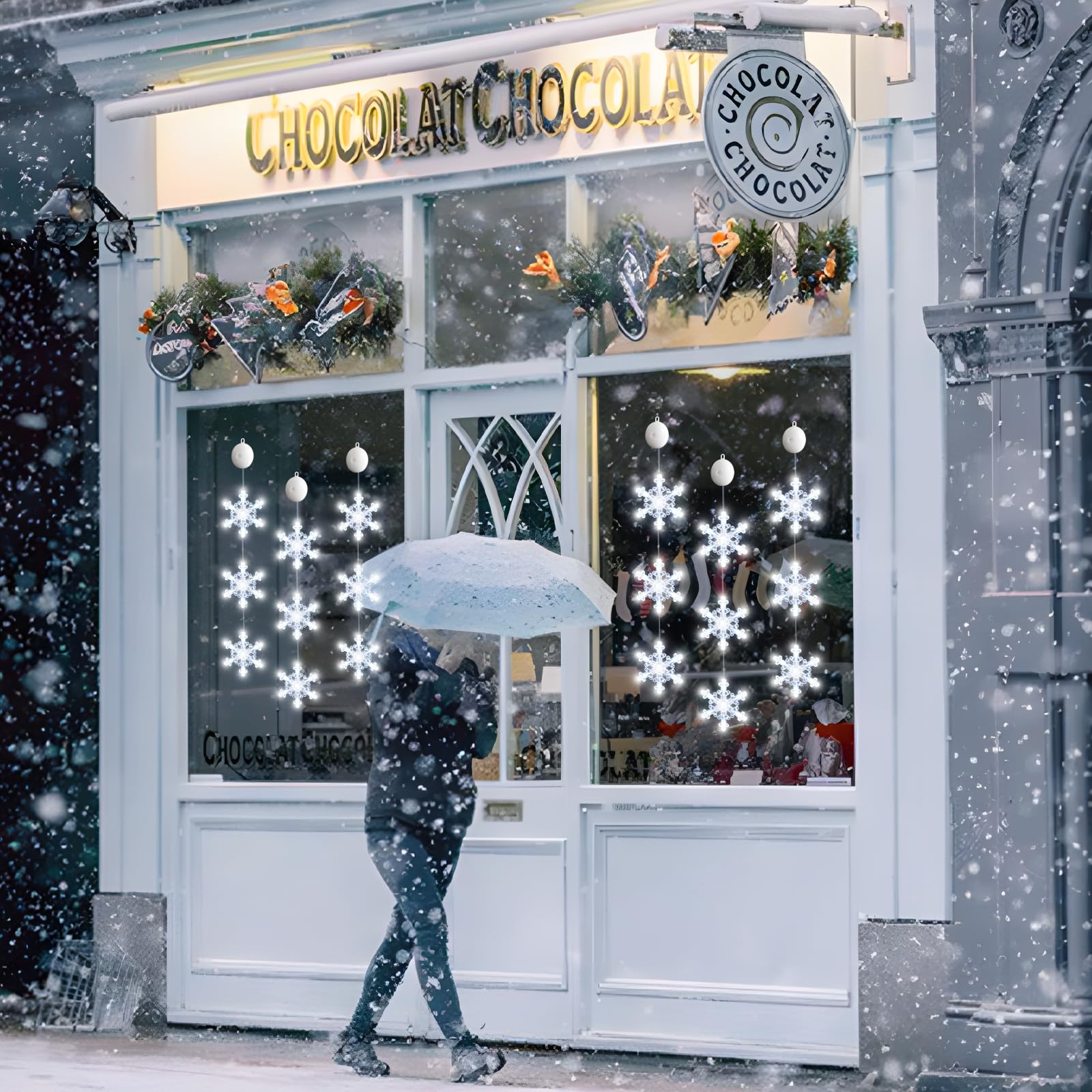 Lyubasa [Timer 3Pcs Christmas Window Lights Decorations, Battery Powered Christmas Window Hanging White Lighted Snowflake Shaped Led Sucker String Lamp For Xmas Tree Fireplace Window Indoor Decor