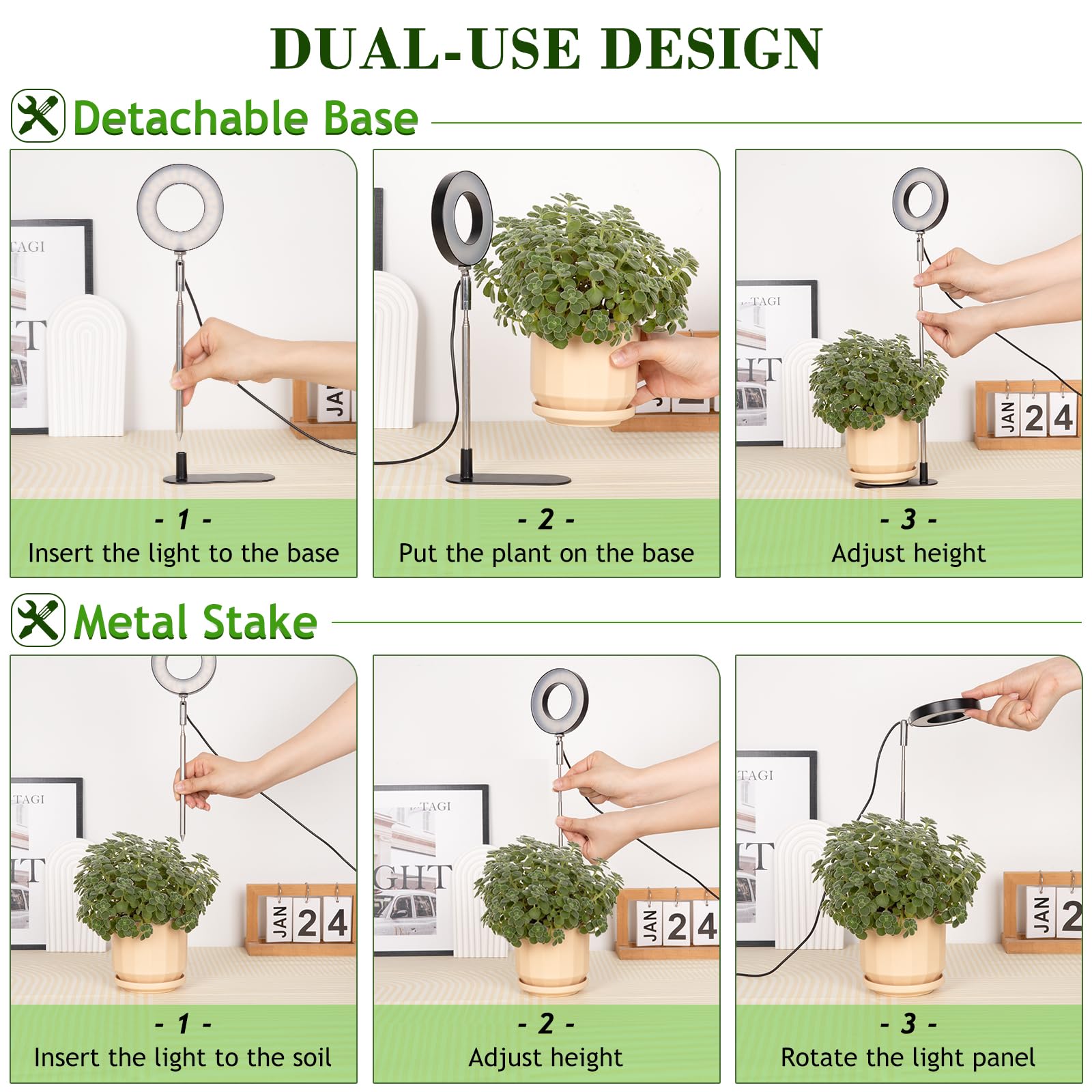 LORDEM Grow Light - 48 LEDs Full Spectrum Desk Lamp, 4 Dimmable Levels, Adjustable Height 7.8"-26", Black, Model A0134, 1 Pack