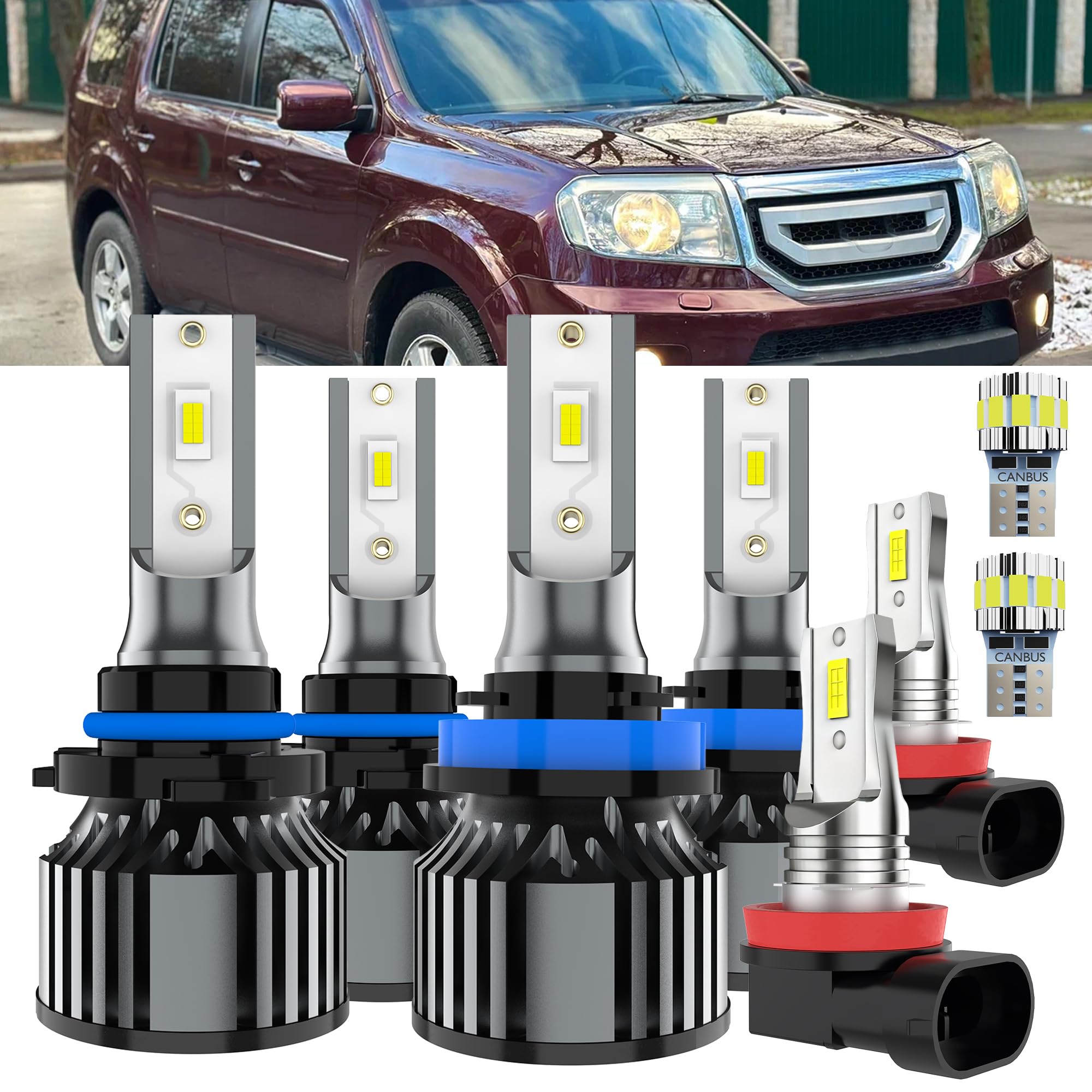 AYOTZIH Bulbs Fit For Honda Pilot 2006-2018, High Beams Low Beams Fog Lights License Plate Lights Combo, 400% Brightness 6000K W