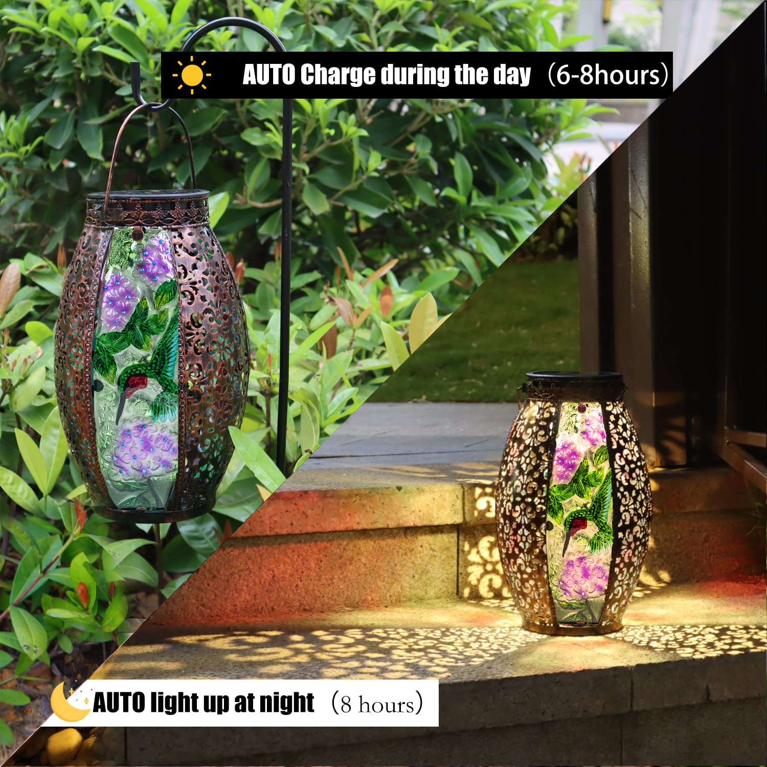 Larekook Copper Outdoor Solar Lantern - Waterproof Hummingbird Decorative Lights With Led