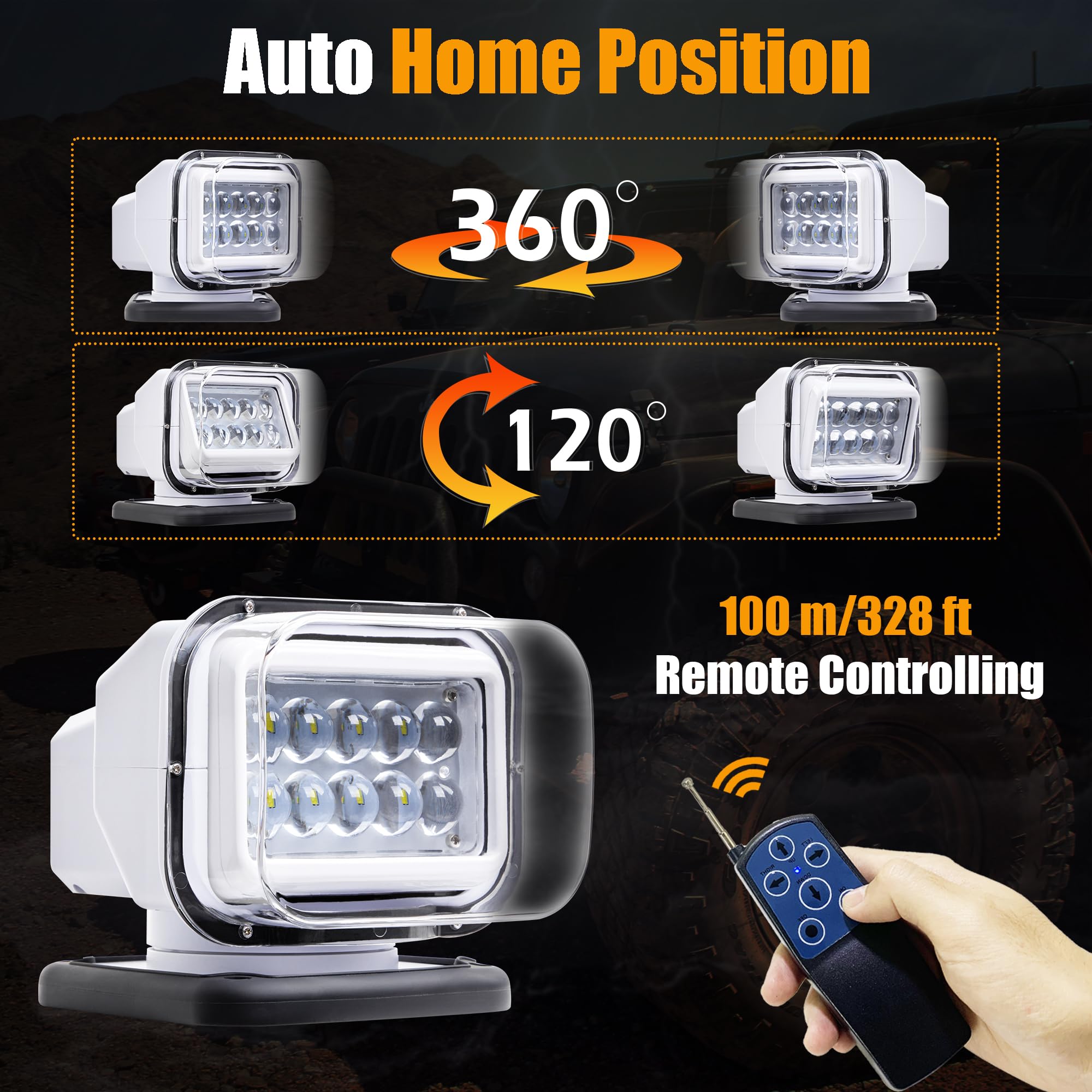 KEENWITS Remote LED Spotlight for Trucks & Boats, 360° Rotating, 6 Powerful Magnets, White, Aluminum, Model: keenwits spotlight