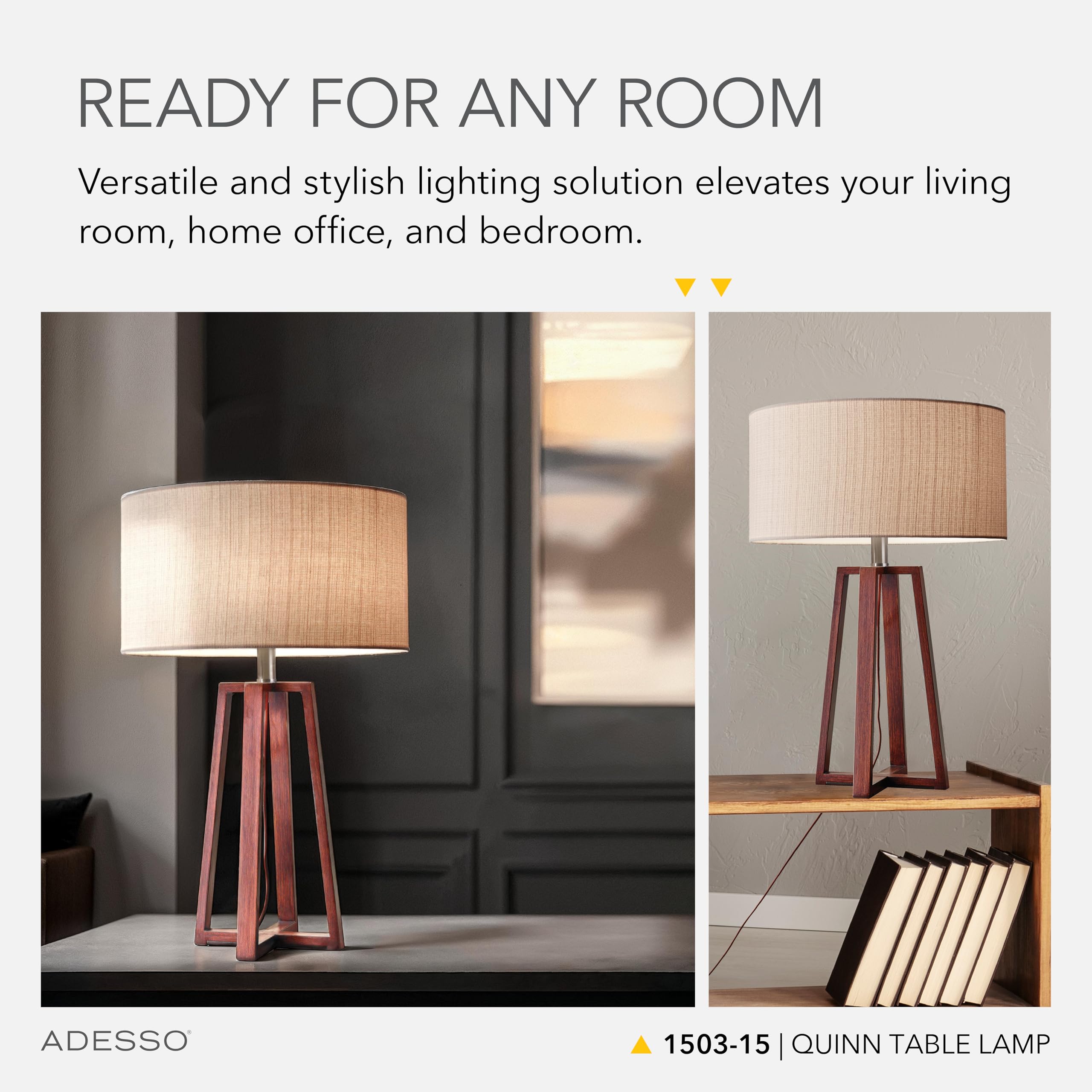 Adesso Quinn Table Lamp - Walnut Birch Wood & Natural Linen Shade - Perfect Nightstand, End Table, And Desk Lamp